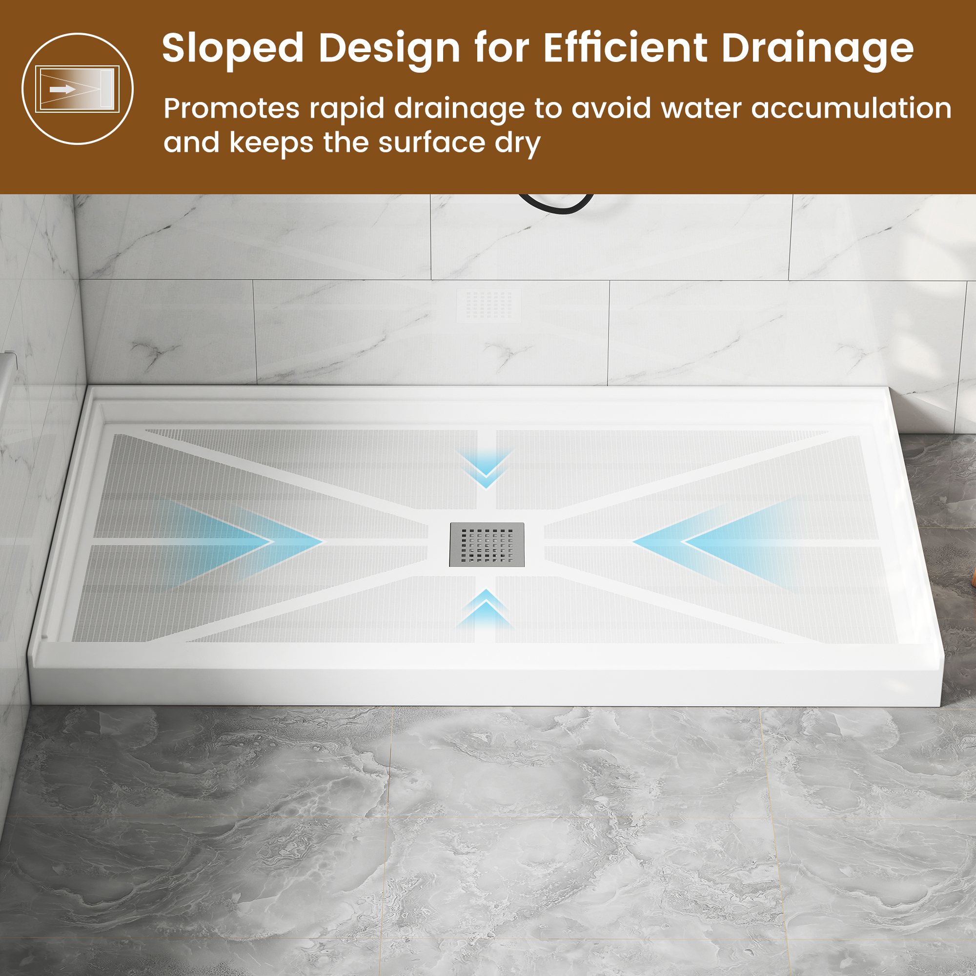 Rectangle SMC White Shower Pan Base with Center Drain