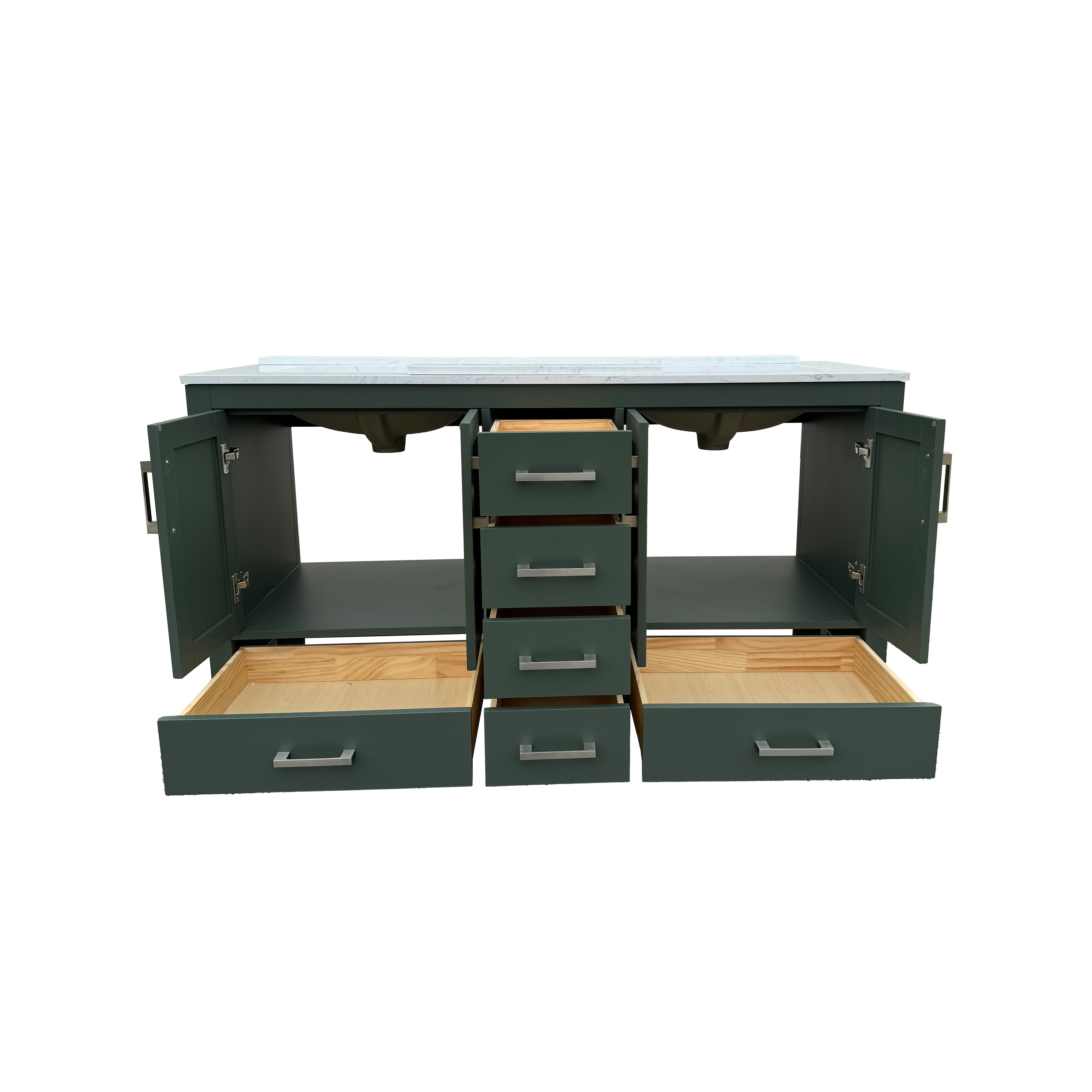 60" Deep Olive Green Double Sink Bathroom Vanity with Engineering Stone Top & 2 Basins