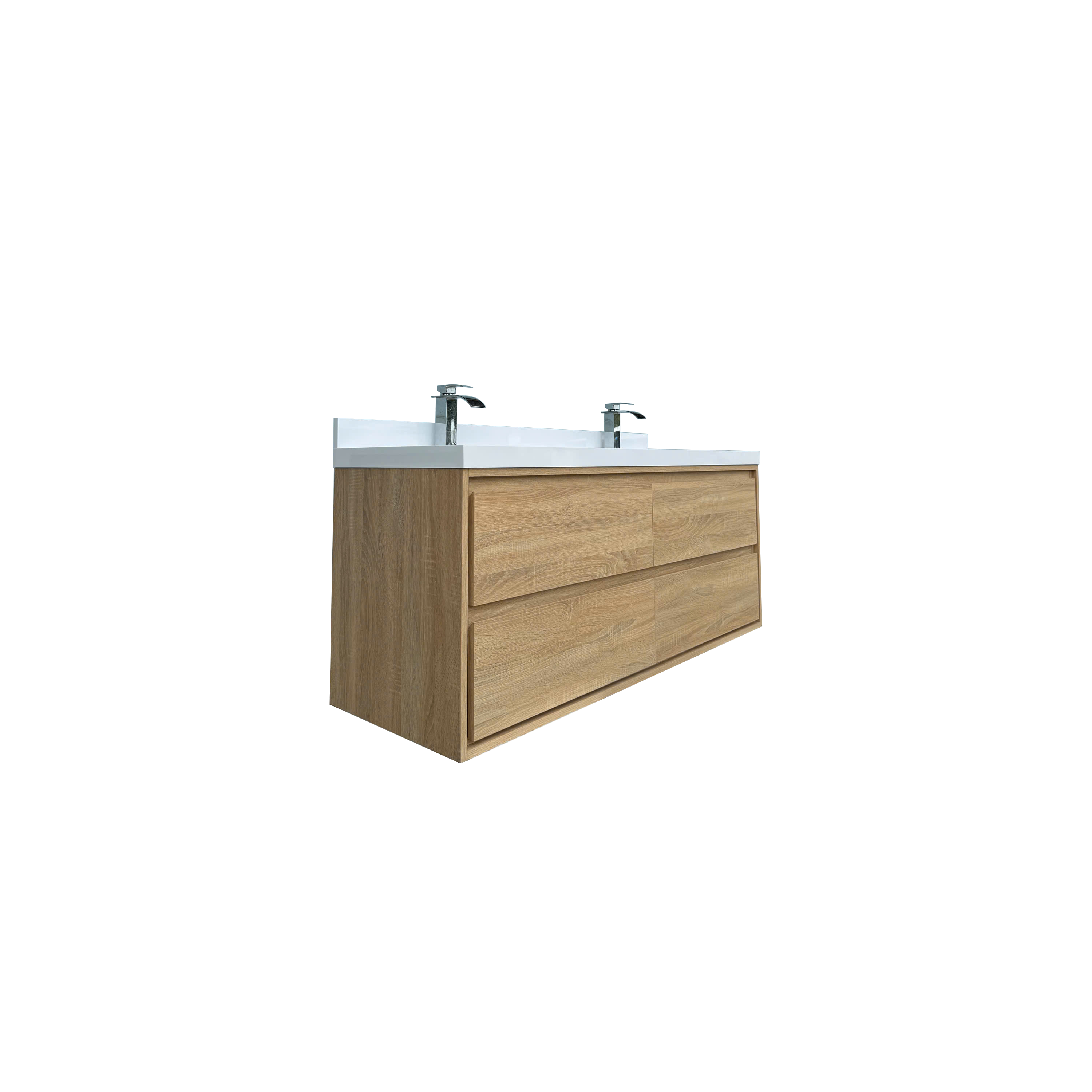60" Wall-mount Double Sink Bathroom Vanity with Marble Top