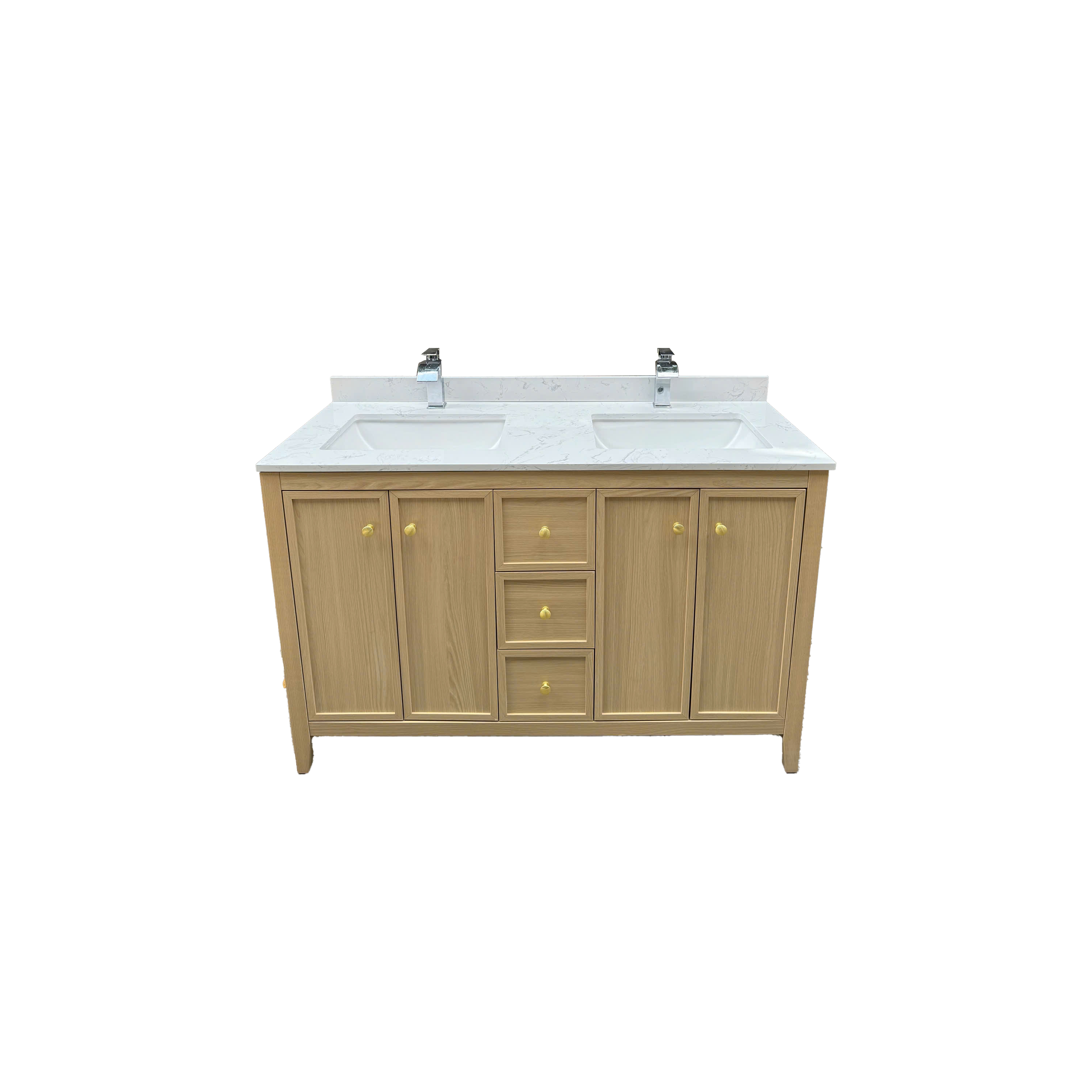 54" Light Oak Freestanding Bathroom Vanity with Double Sink & Marble Top