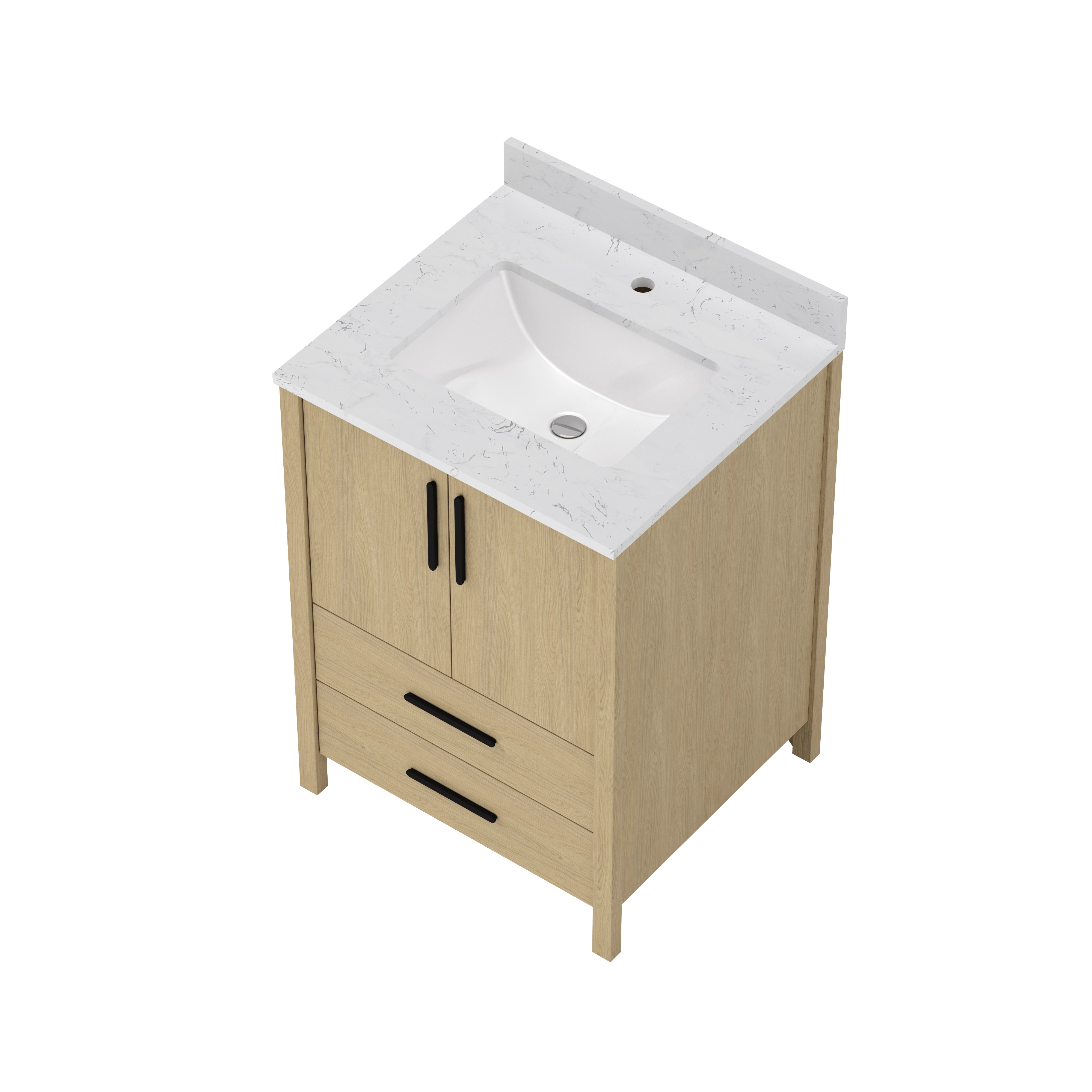 24"/36" Single Sink Bathroom Vanity with Light Natural Wood & Marble Top