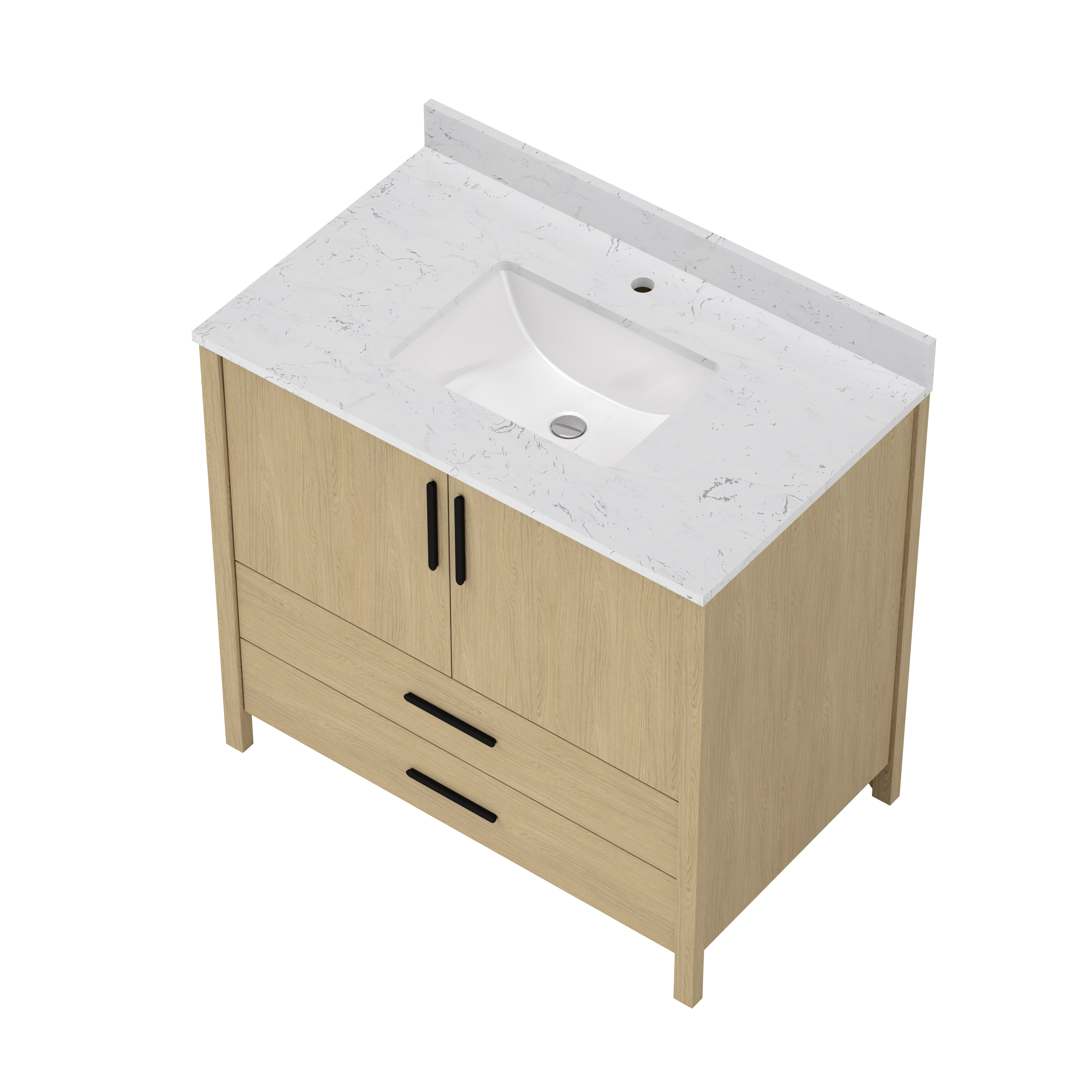 24"/36" Single Sink Bathroom Vanity with Light Natural Wood & Marble Top
