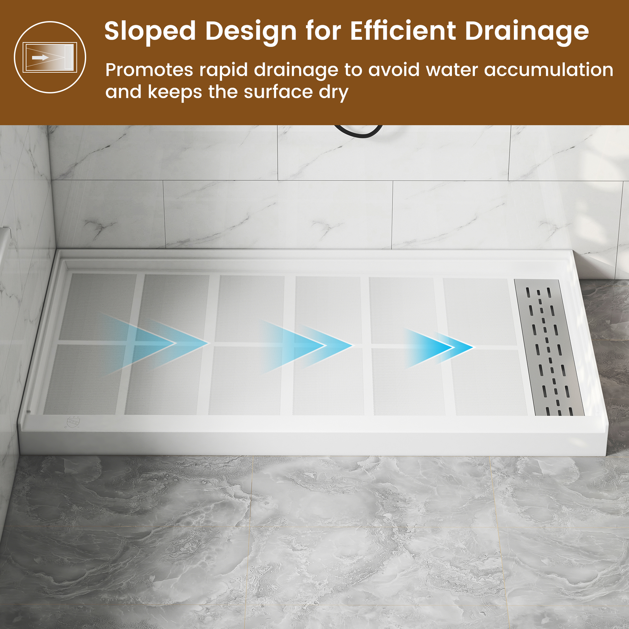 60"x36" White SMC Rectangle Single Threshold Shower Pan Base