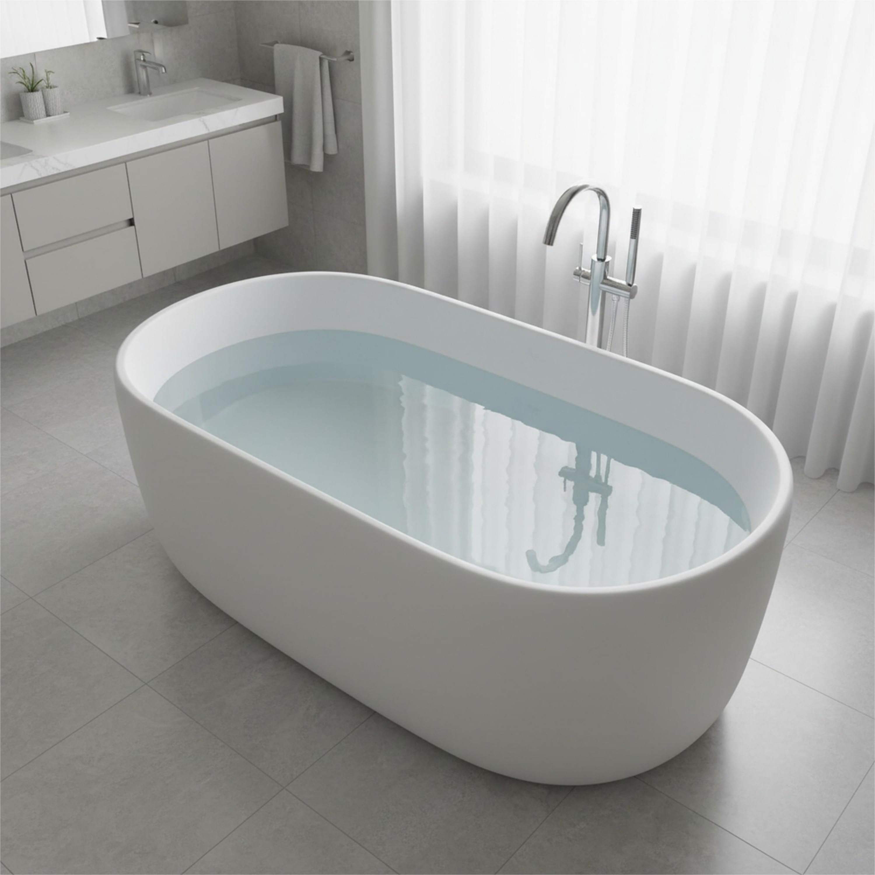 47"/51" Freestanding Stone Resin Soaking Bathtub with Heat Retention