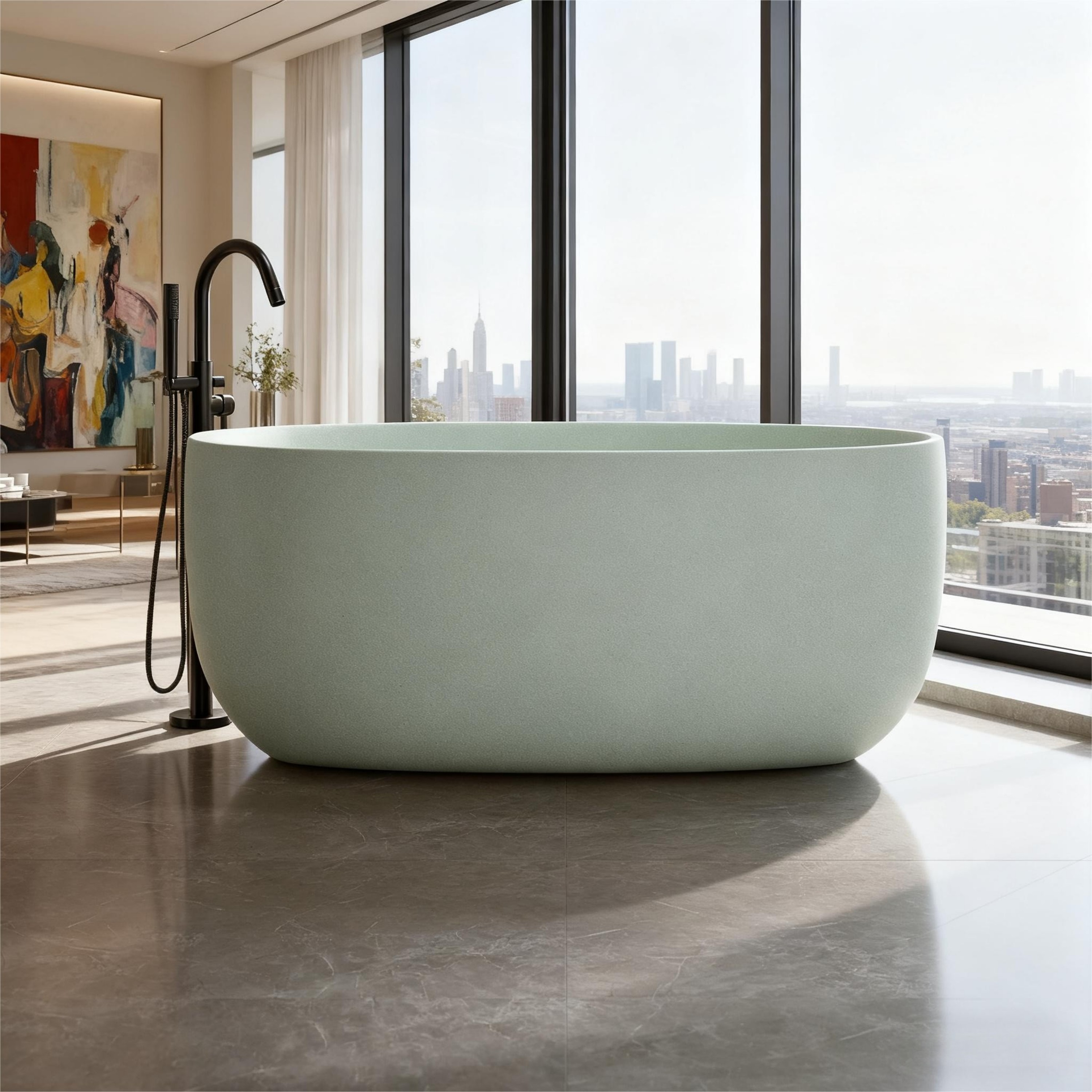 51" Freestanding Stone Resin Soaking Tub with Smooth Hand-Polished Surface, Pine Crest, Shadow Whisper