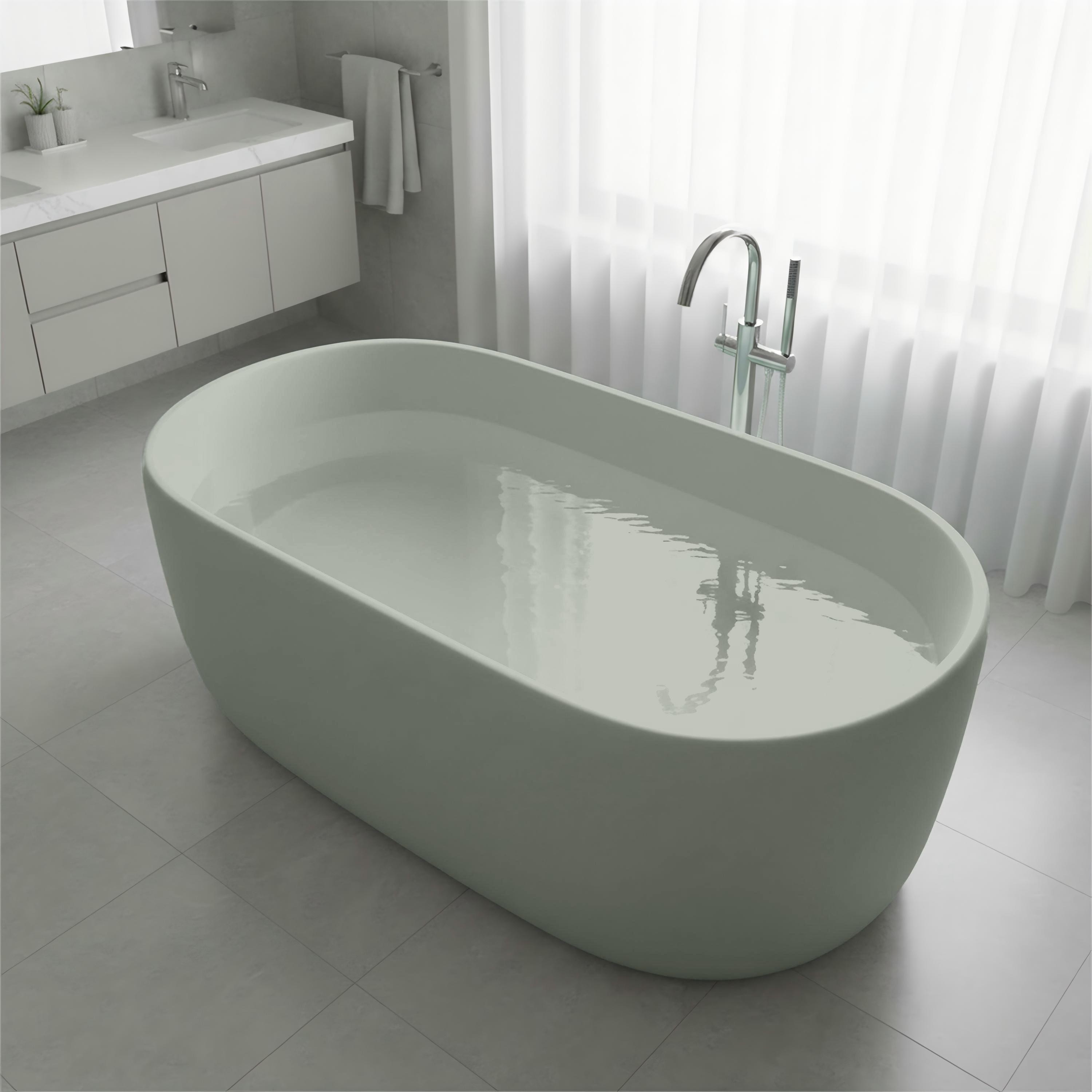 51" Freestanding Stone Resin Soaking Tub with Smooth Hand-Polished Surface, Pine Crest, Shadow Whisper
