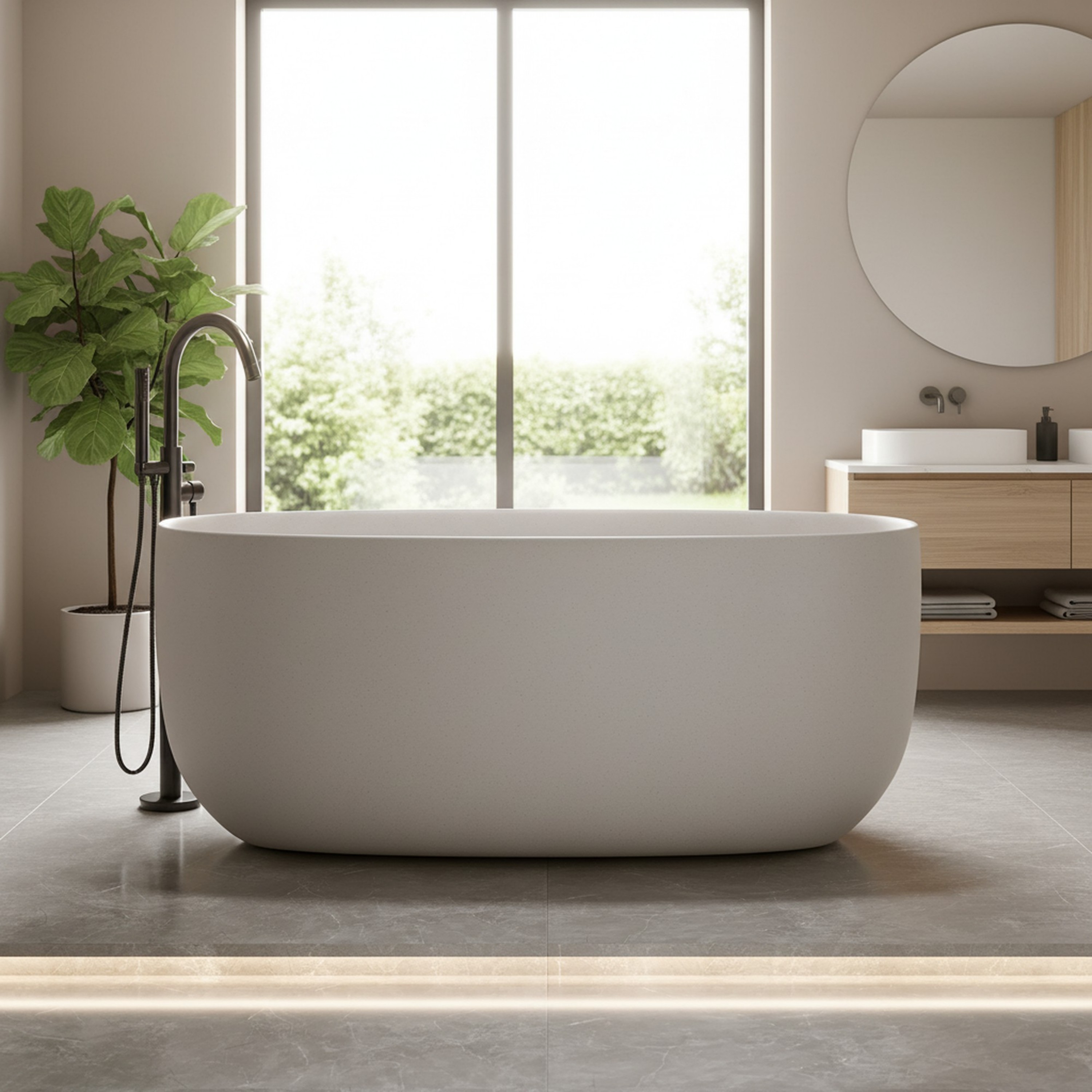 51" Freestanding Stone Resin Soaking Tub with Smooth Hand-Polished Surface, Pine Crest, Shadow Whisper