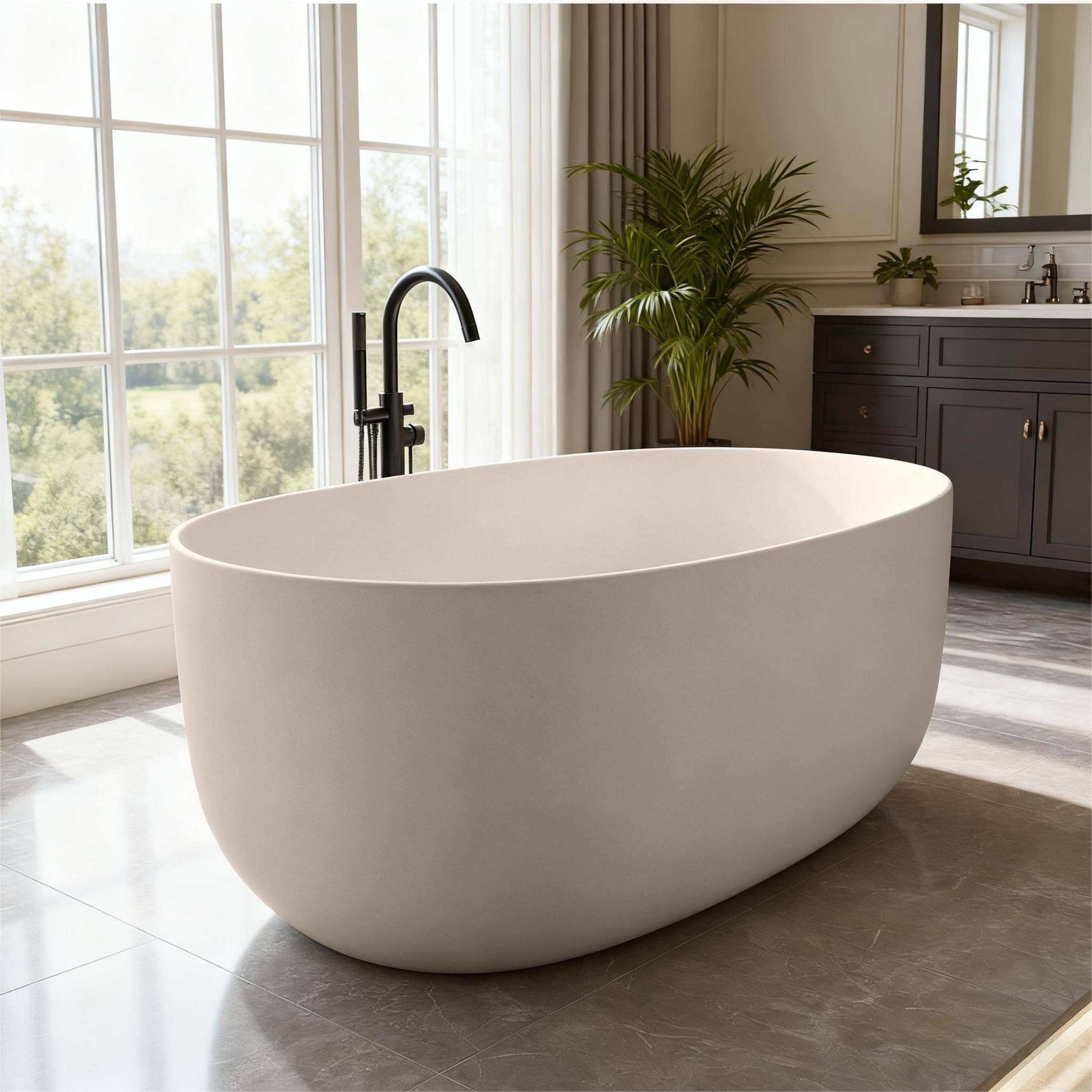 51" Freestanding Stone Resin Soaking Tub with Smooth Hand-Polished Surface, Pine Crest, Shadow Whisper
