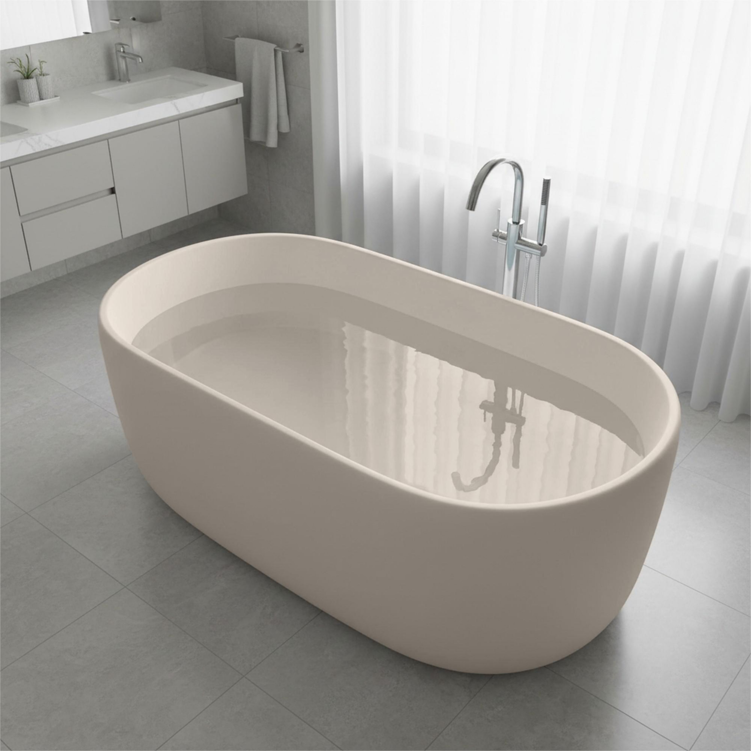 51" Freestanding Stone Resin Soaking Tub with Smooth Hand-Polished Surface, Pine Crest, Shadow Whisper