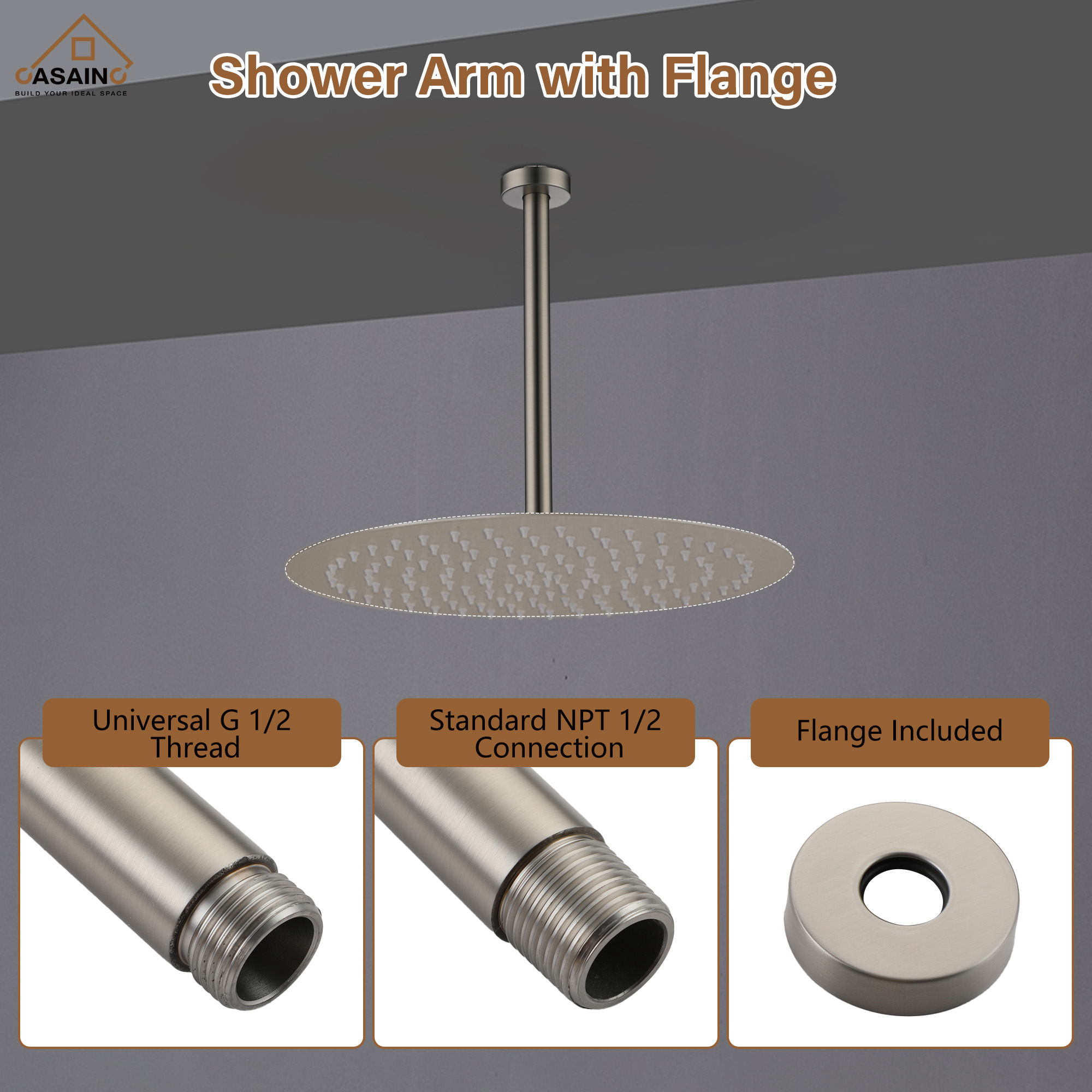 7.87"/11.81" Ceiling-Mounted Round Shower Arm with Flange Cover