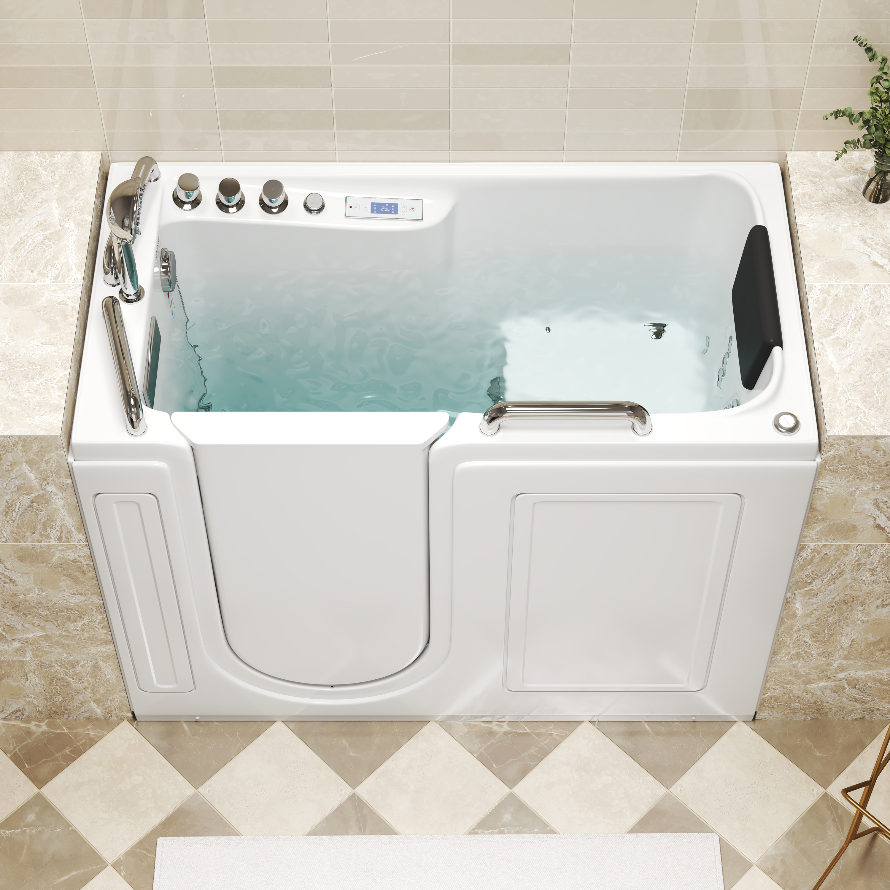 52" Walk-In Whirlpool Bathtub with Hydro-Air Massage, Heater & Ozone Sanitization