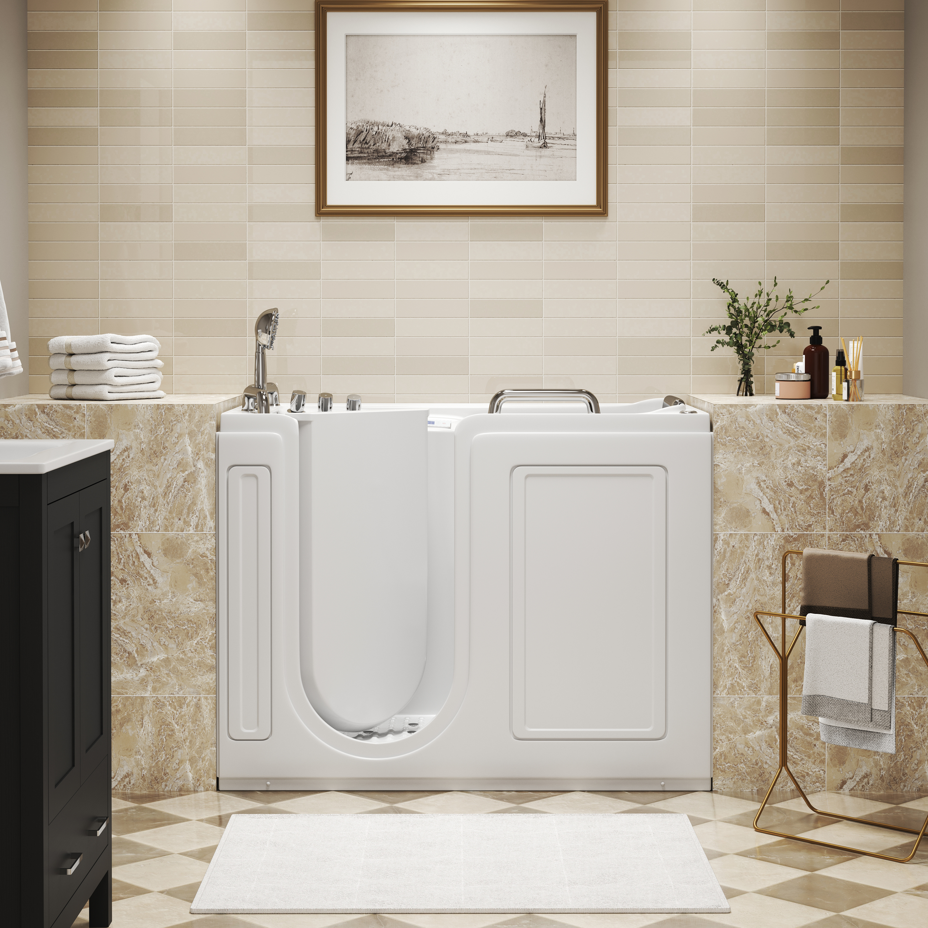 52" Walk-In Whirlpool Bathtub with Hydro-Air Massage, Heater & Ozone Sanitization