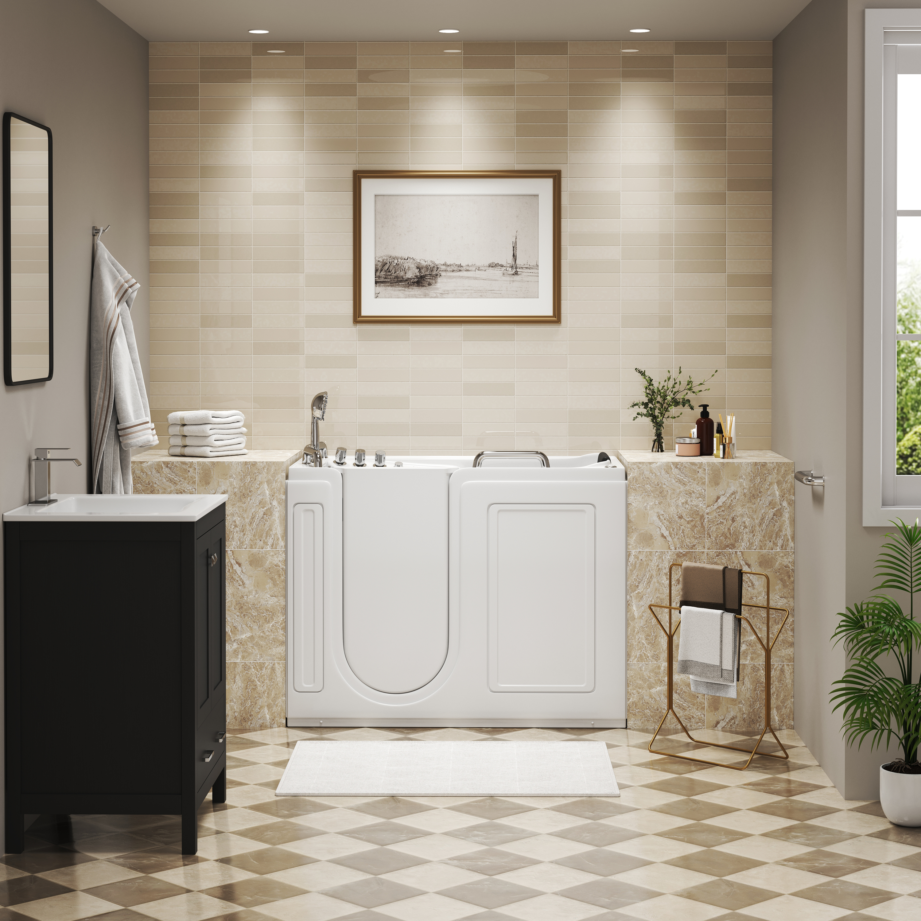 52" Walk-In Whirlpool Bathtub with Hydro-Air Massage, Heater & Ozone Sanitization