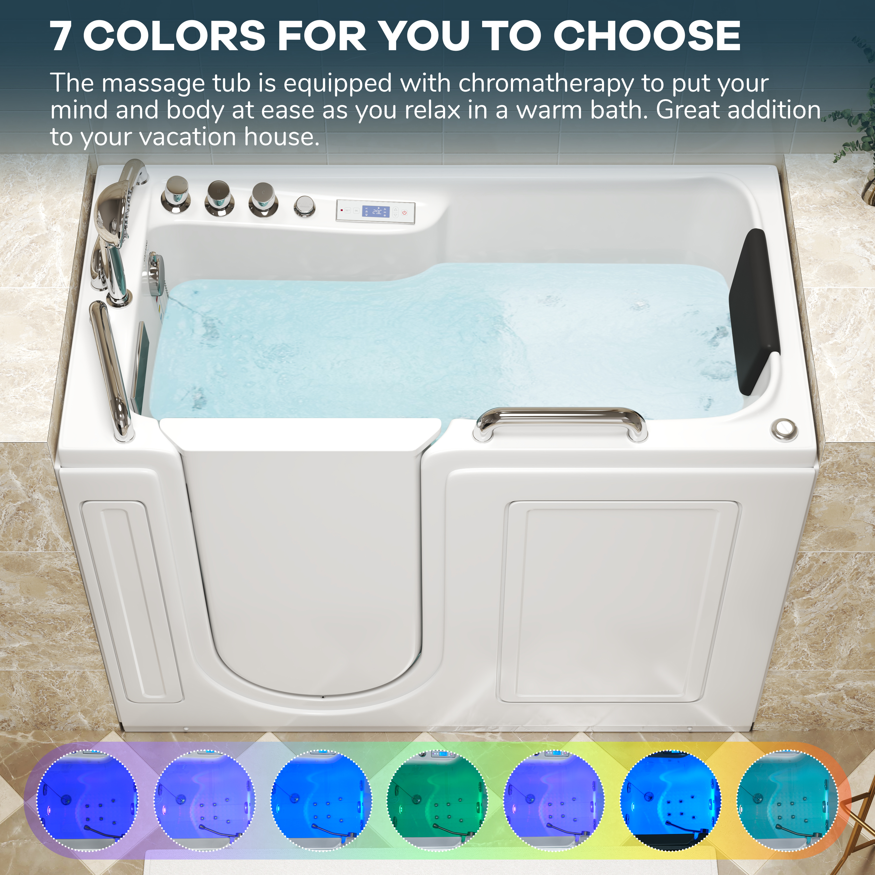 52" Walk-In Whirlpool Bathtub with Hydro-Air Massage, Heater & Ozone Sanitization