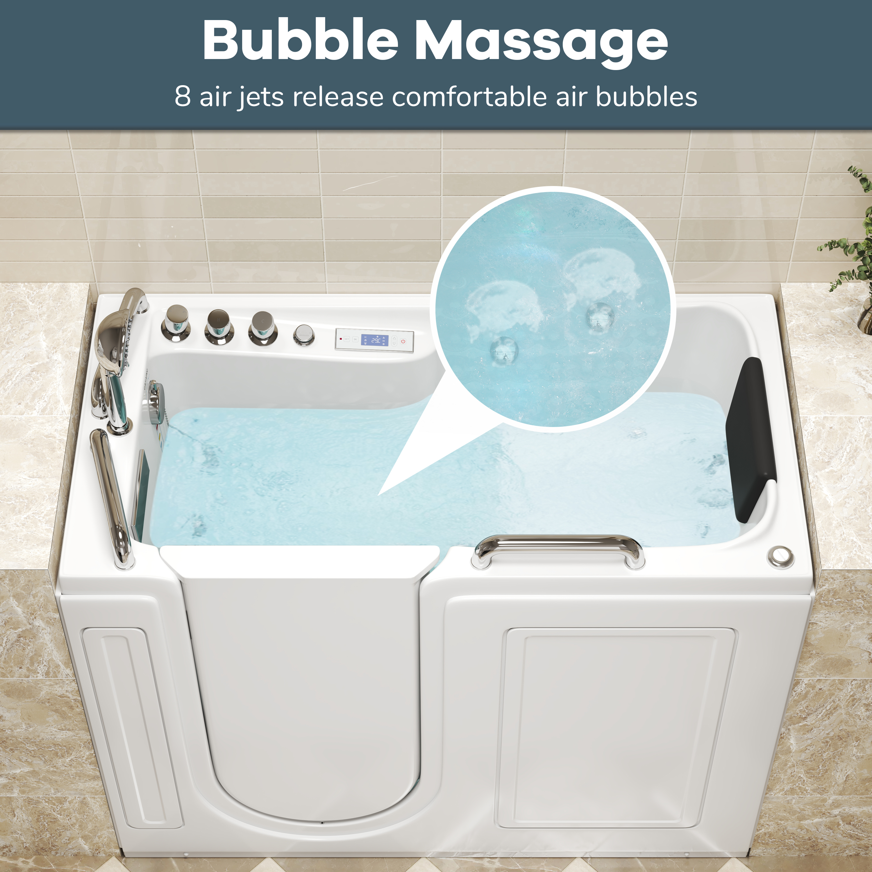 52" Walk-In Whirlpool Bathtub with Hydro-Air Massage, Heater & Ozone Sanitization