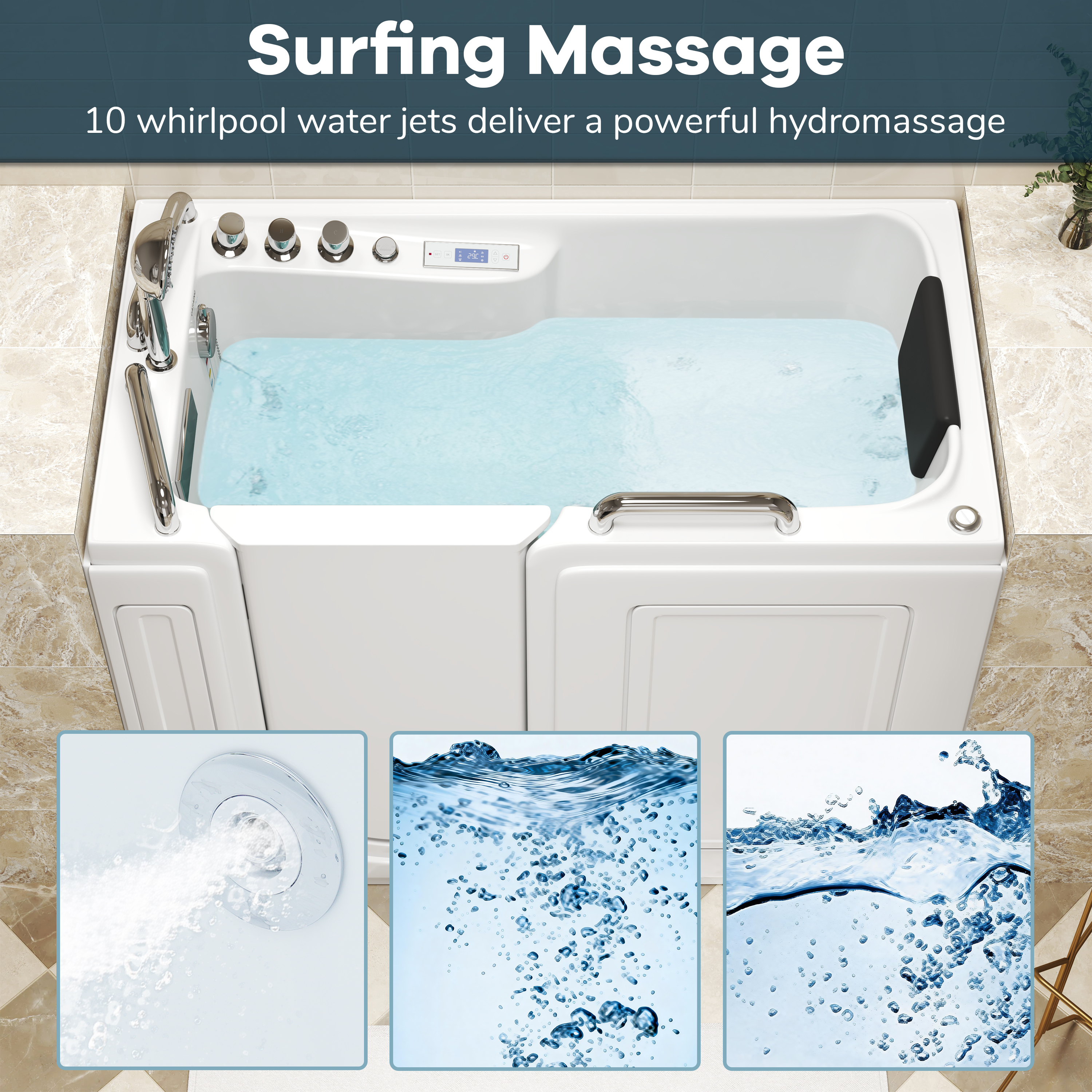 52" Walk-In Whirlpool Bathtub with Hydro-Air Massage, Heater & Ozone Sanitization