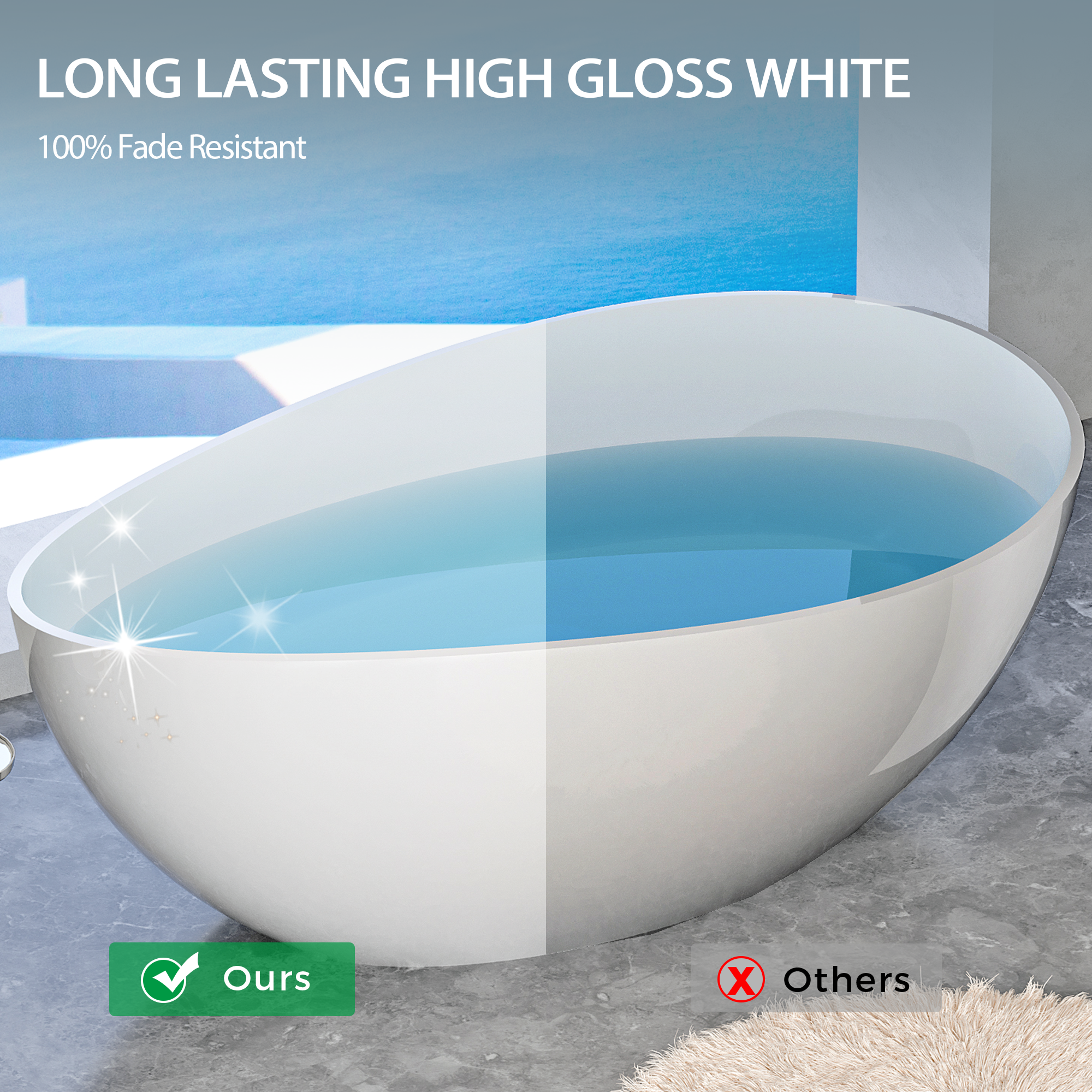 63" Unique Shaped Solid Surface Freestanding Bathtub with Warm-Touch Insulation