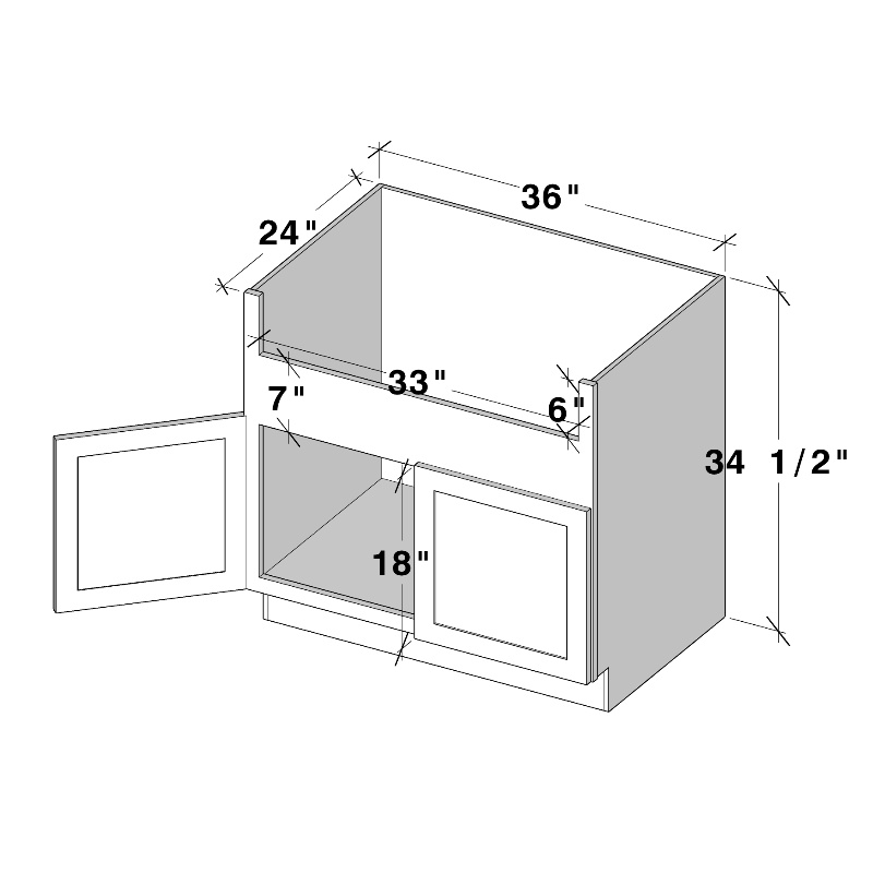 Dove Grey RTA 36"W x 24"D x 34.5"H Farmhouse Sink Cabinet with 2 Doors