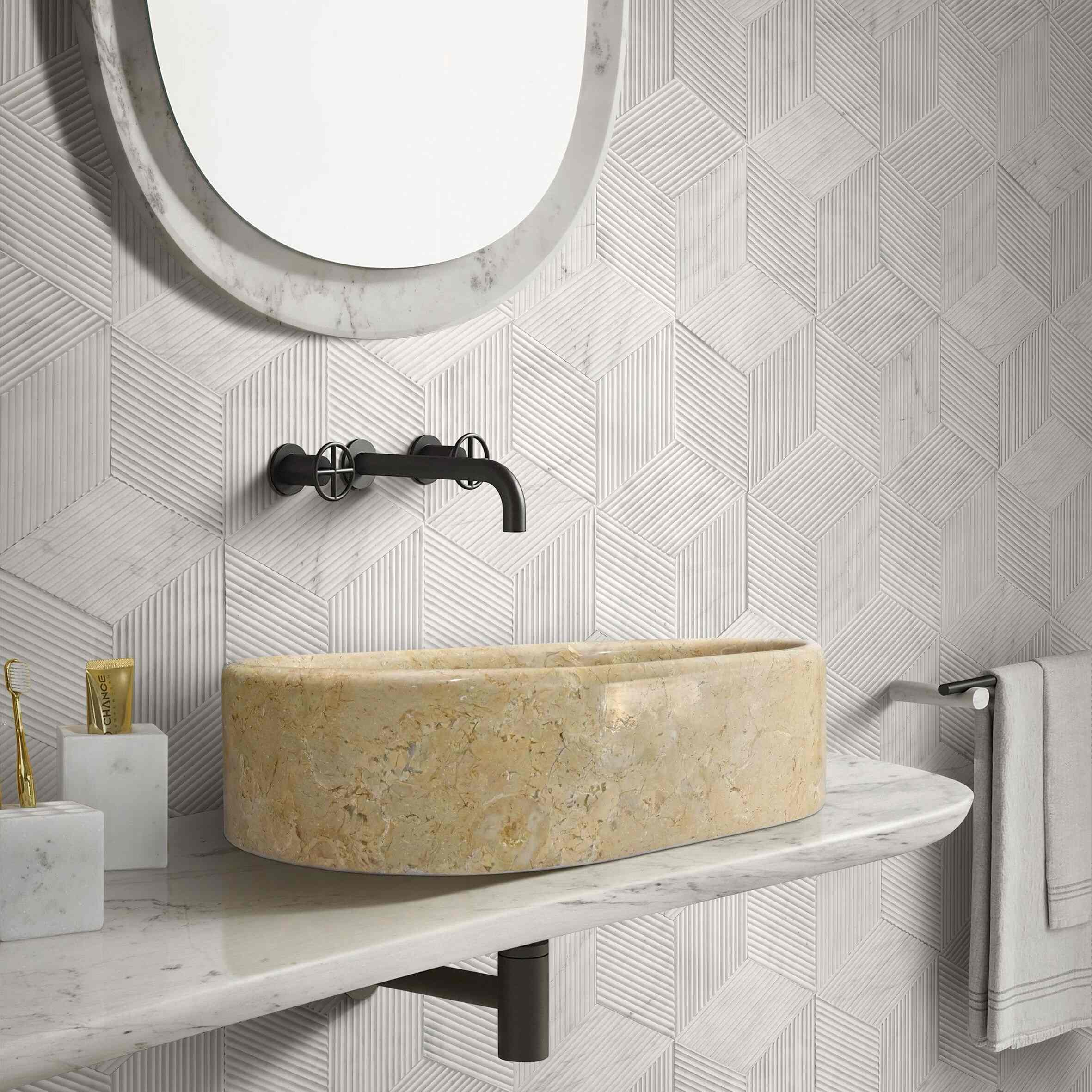 23.6” Genuine Natural Marble Vessel Sink – polished surface in Beige/White/Gray/Green