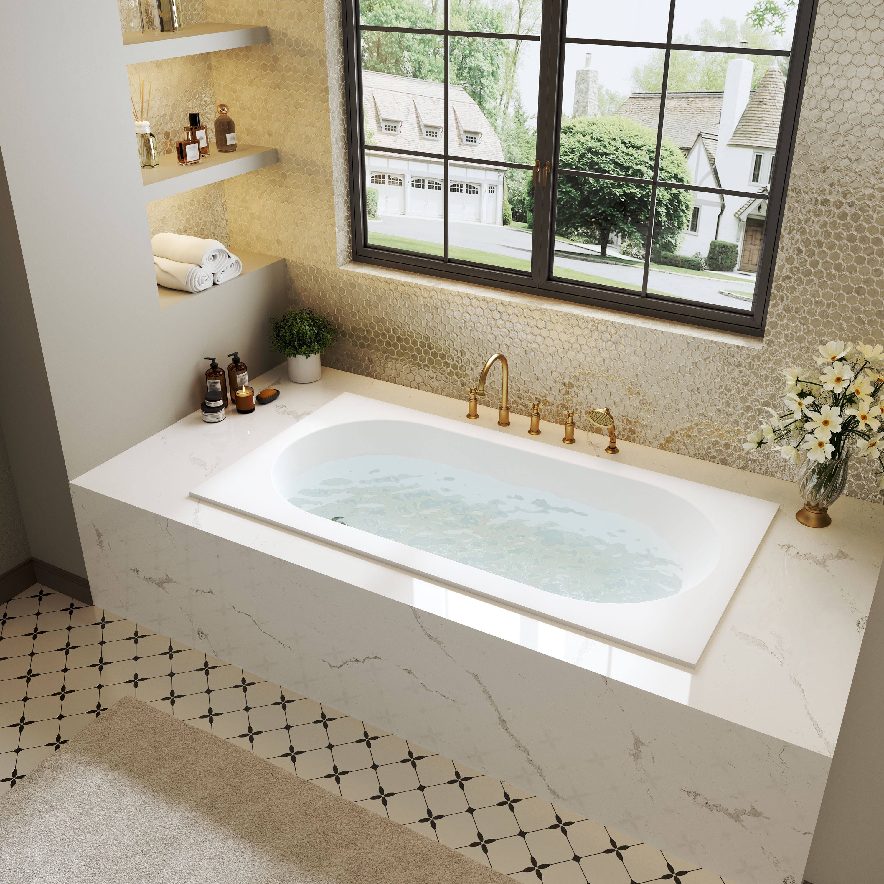 60" Luxury Drop-In Acrylic Soaking Bathtub with Rounded Interior