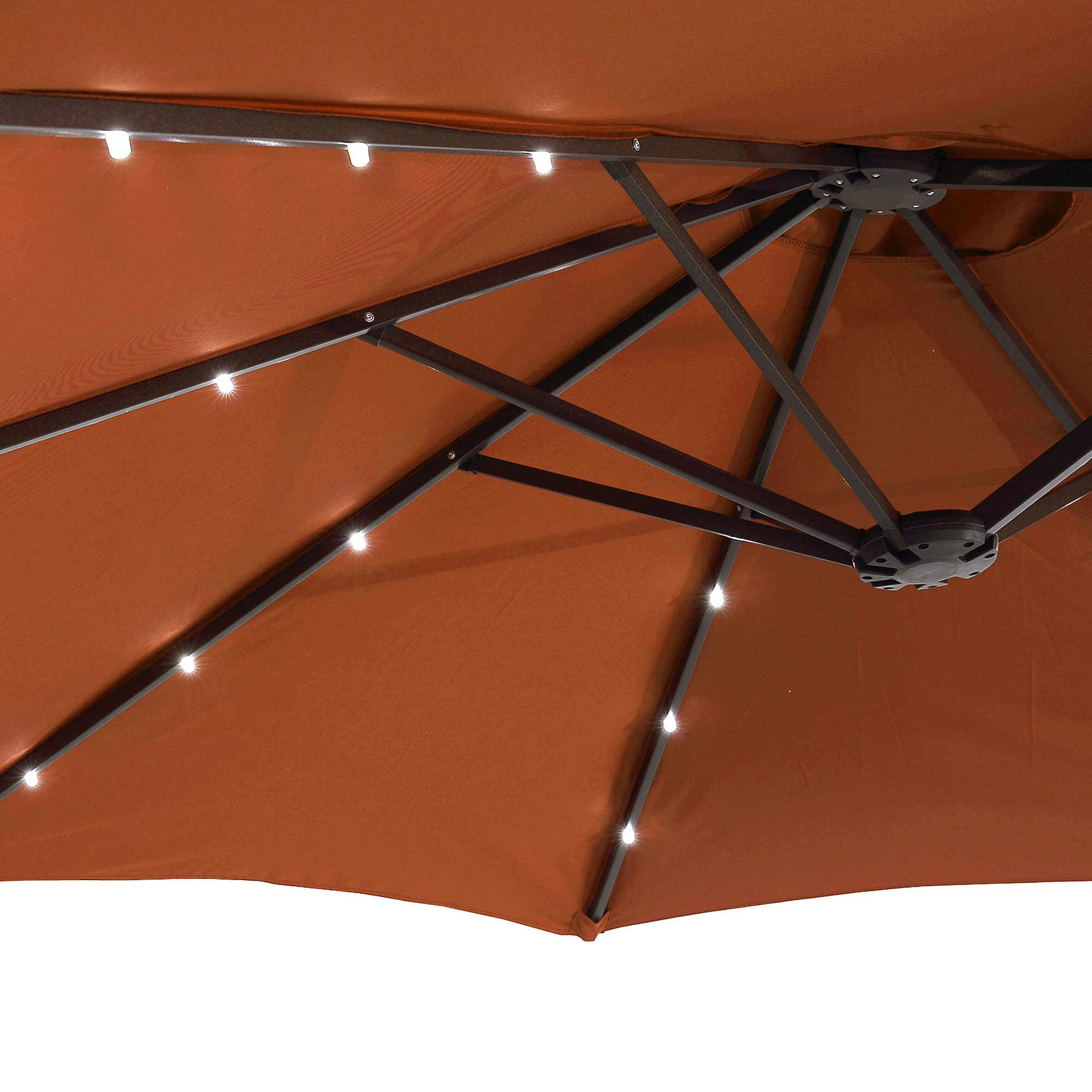 15ft Patio Steel Rectangular Double-Sided Market Umbrella With Base, Classic Design or Solar LED Lights Options,UV Sun Protection & Easy Crank for Deck Pool Patio.