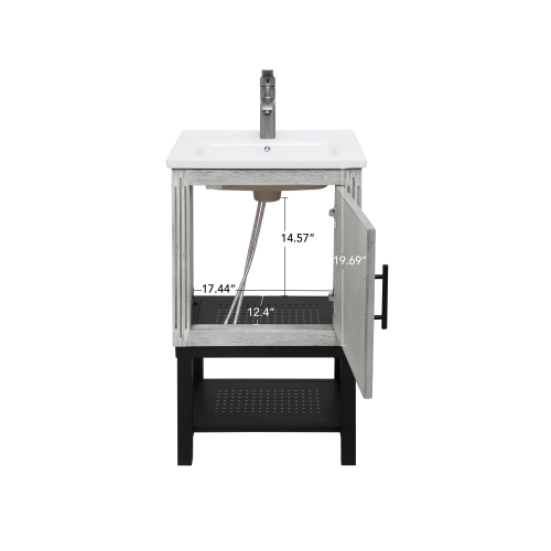 Freestanding Bathroom Vanity with White Ceramic Sink & Hot and Cold Faucet