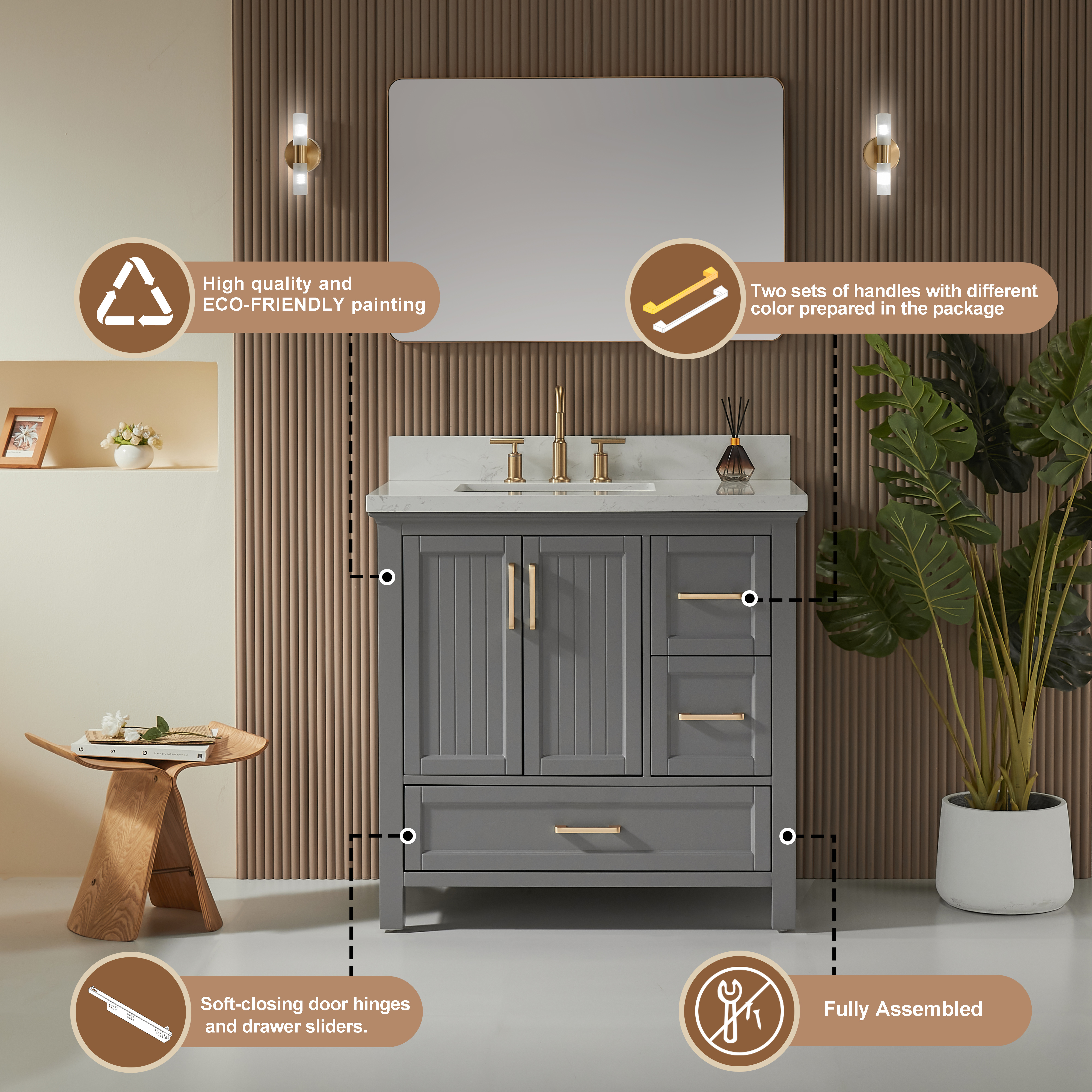 Fully Assembled 18"-60" Freestanding Bathroom Vanity with Integrated Top