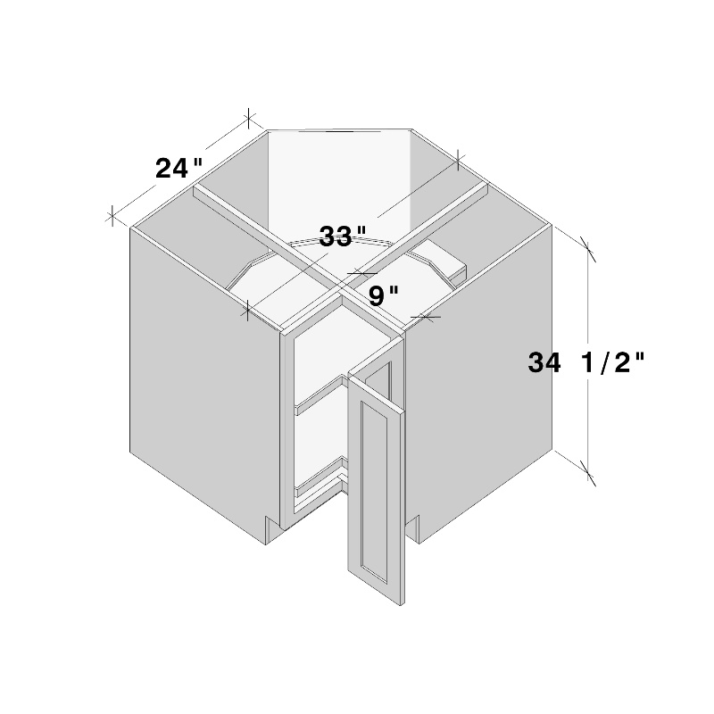 Dove Grey RTA 33"W x 24"D x 34.5"H Lazy Susan Corner Base Cabinet with 2 Doors