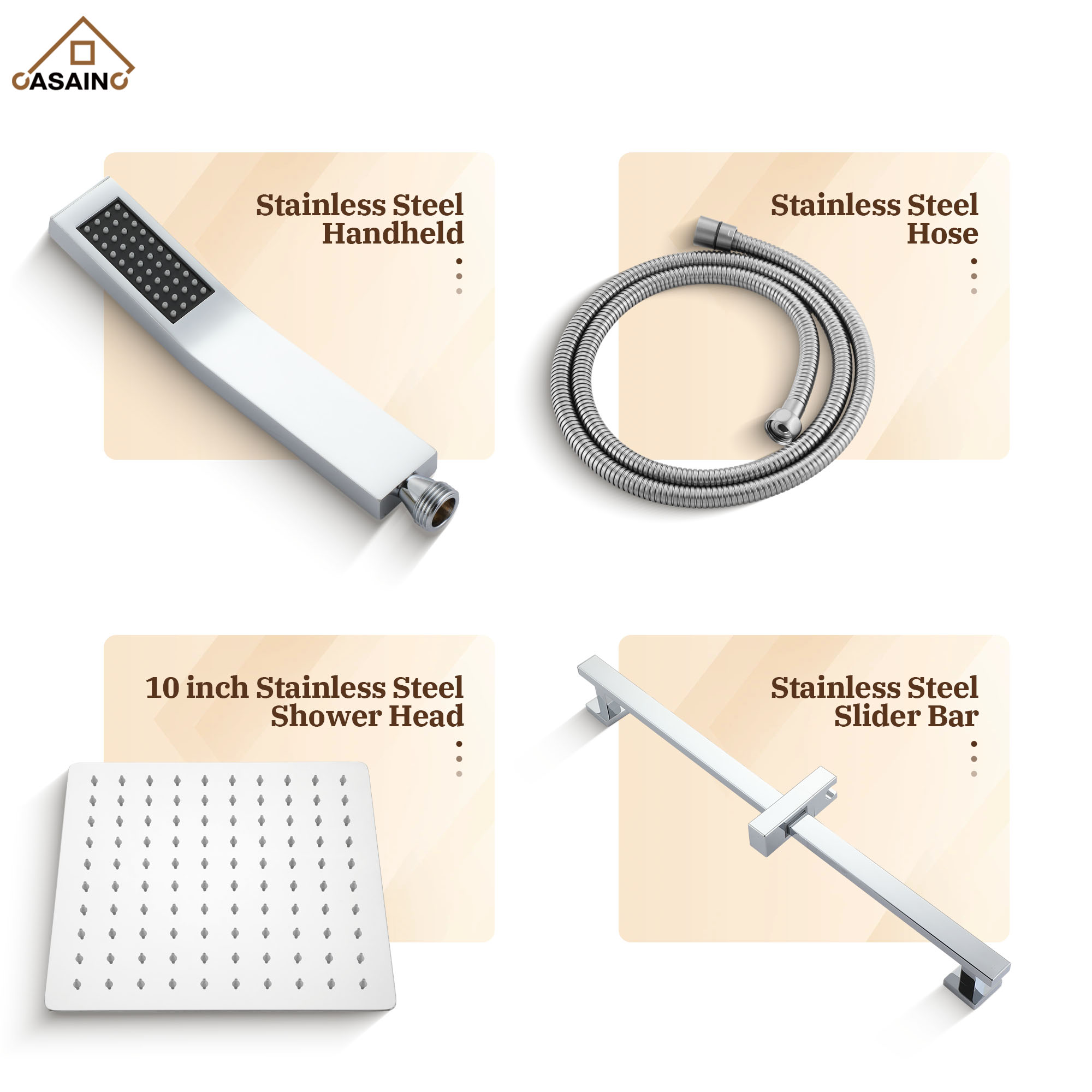 10" Wall Mount Rain Shower Shower System With Hand Shower & Slide Bar