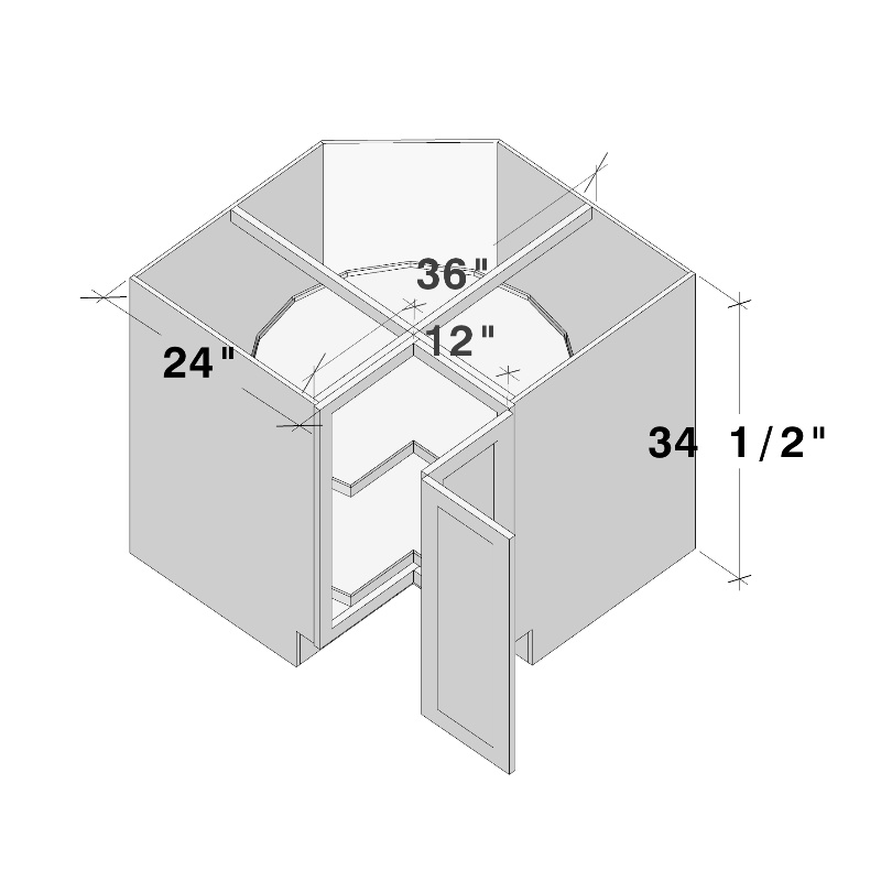 Dove Grey RTA 36"W x 24"D x 34.5"H Lazy Susan Corner Base Cabinet with 2 Doors