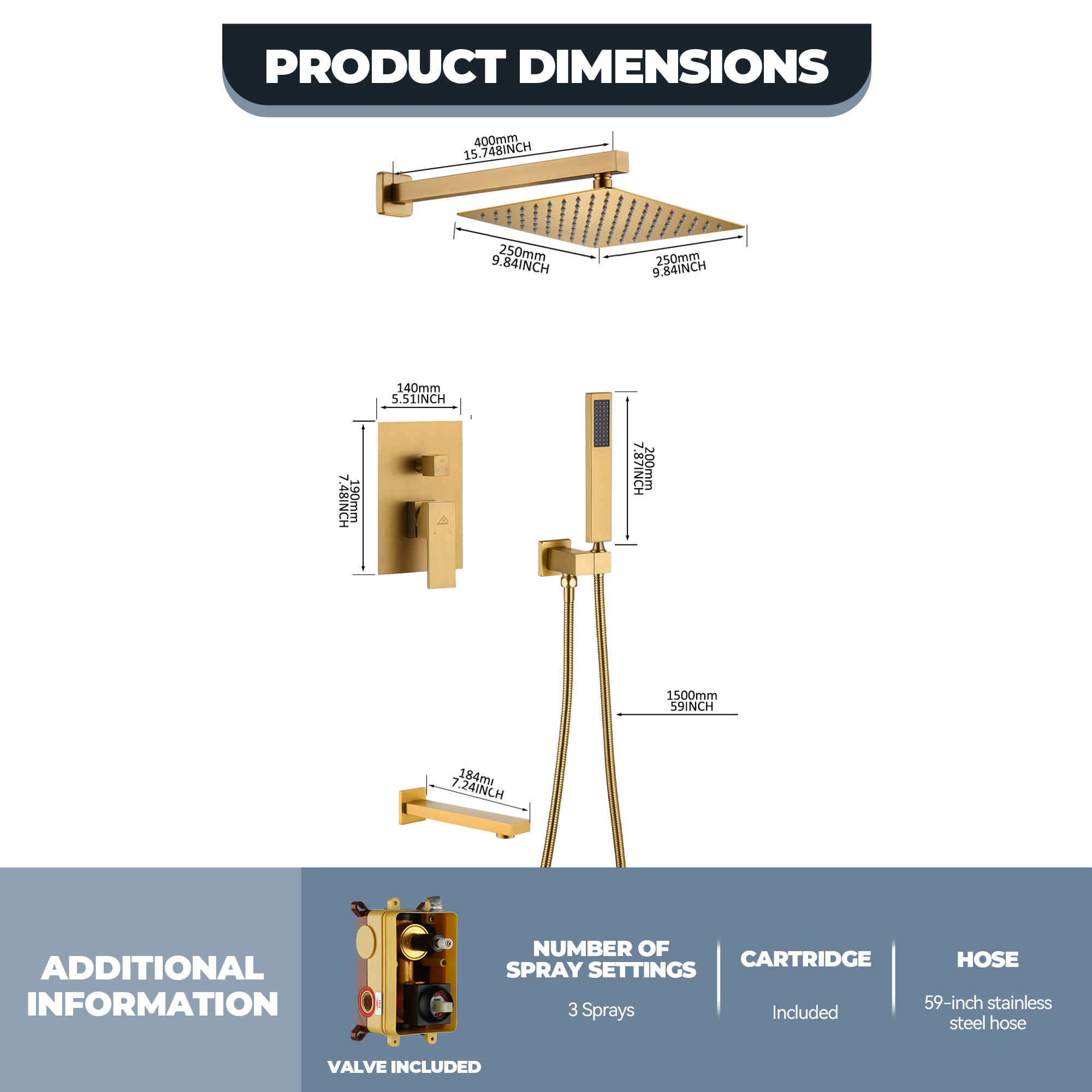 10" Wall Mounted Dual Shower Heads Shower System With Tub Spout 