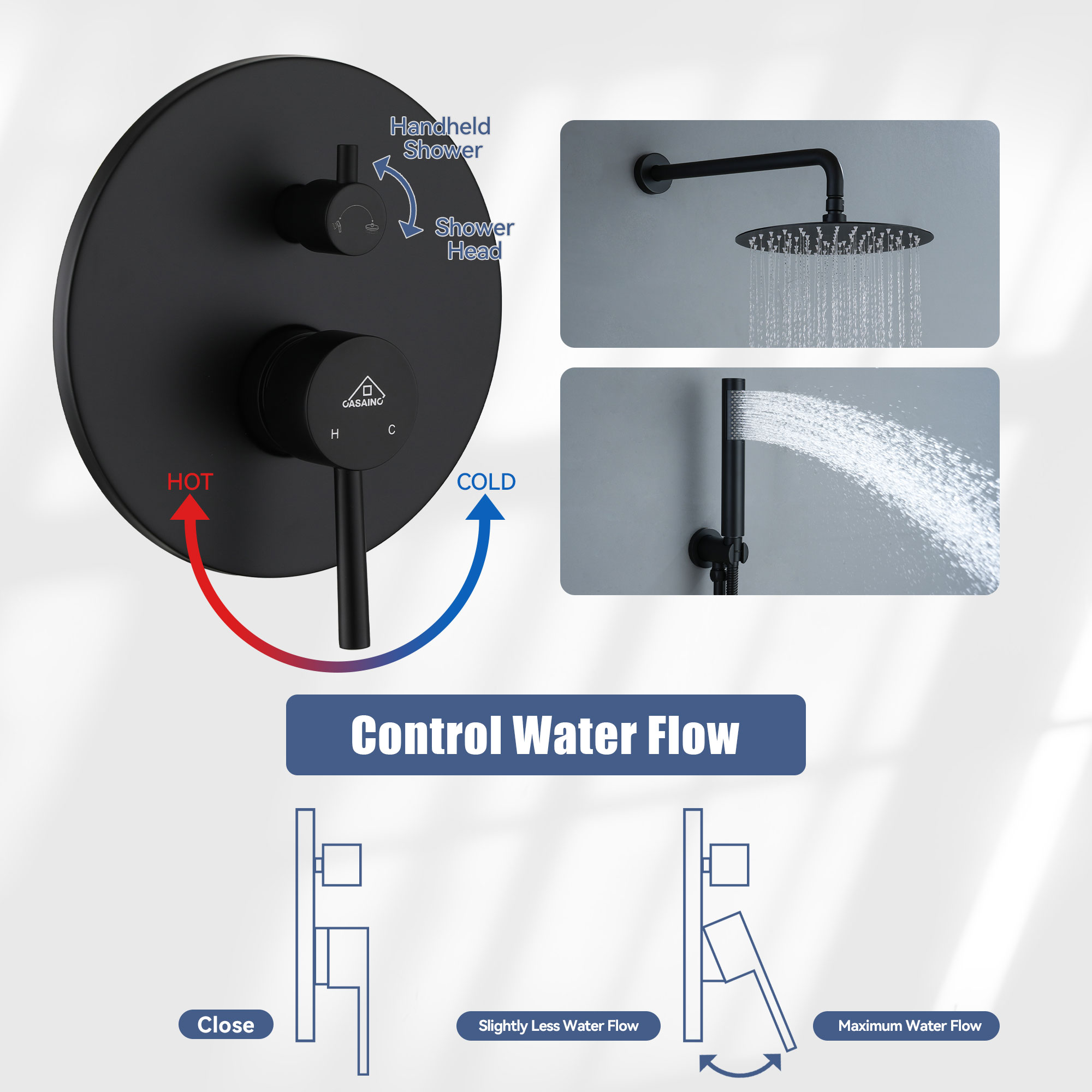 10" Wall Mount Water Saving Rain Shower Head System with Handheld