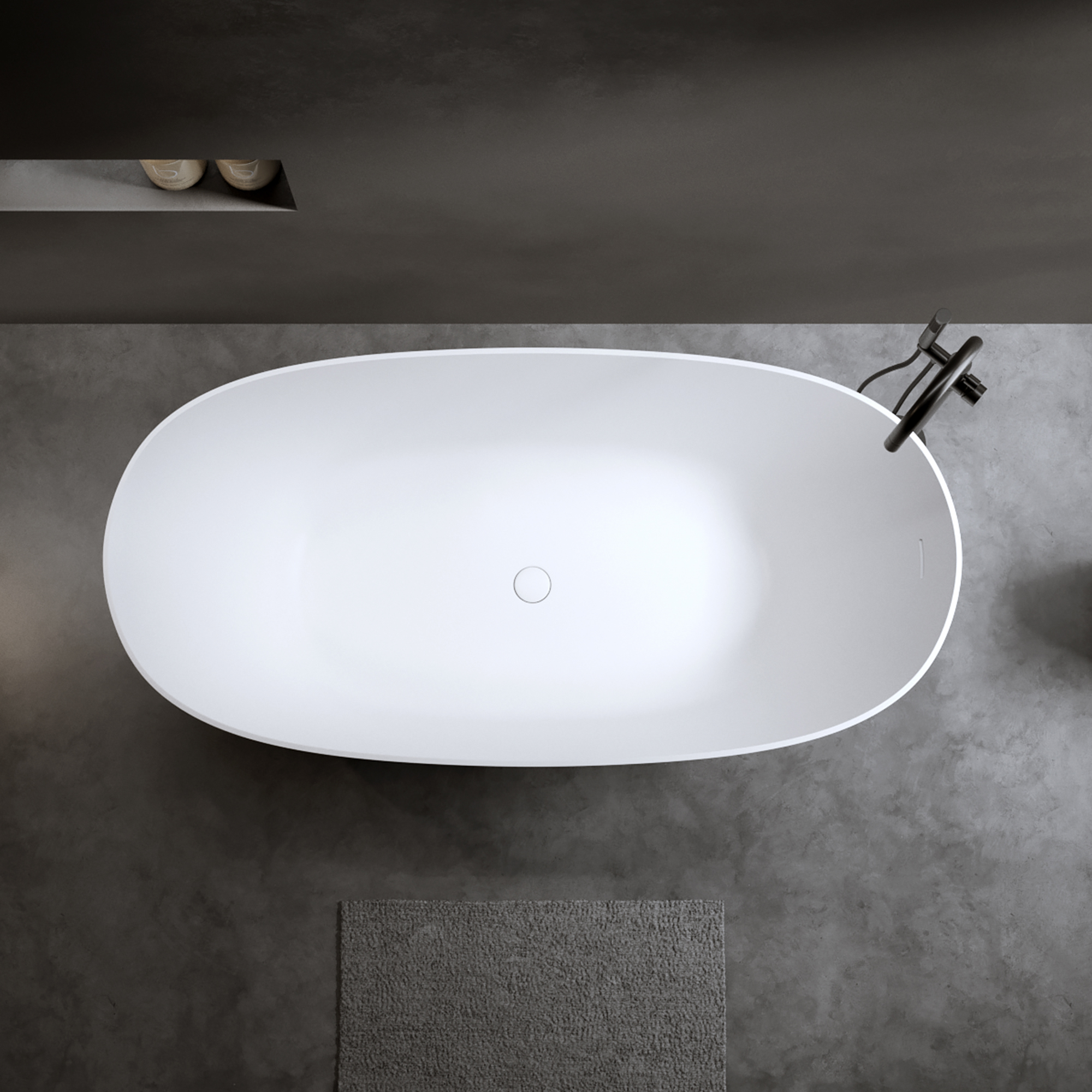 57"/61"/65"/69" Luxury Stone Resin Freestanding Soaking Bathtub in Hand-Polished Finish