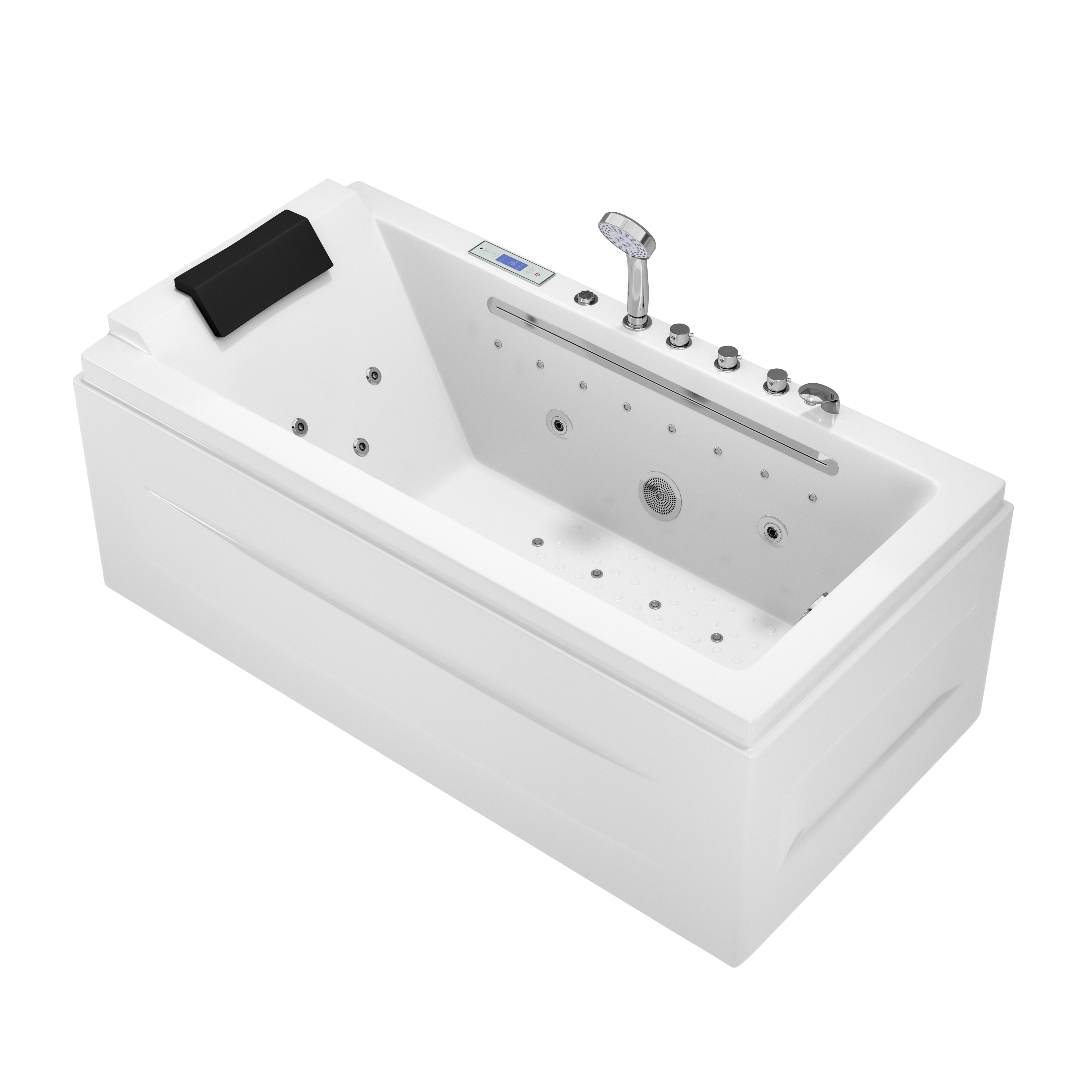 59" Freestanding Acrylic Hydro-Air Massage Bathtub with Dual LED Waterfall Inlets, Chromotherapy Lighting & Constant Temperature Heater