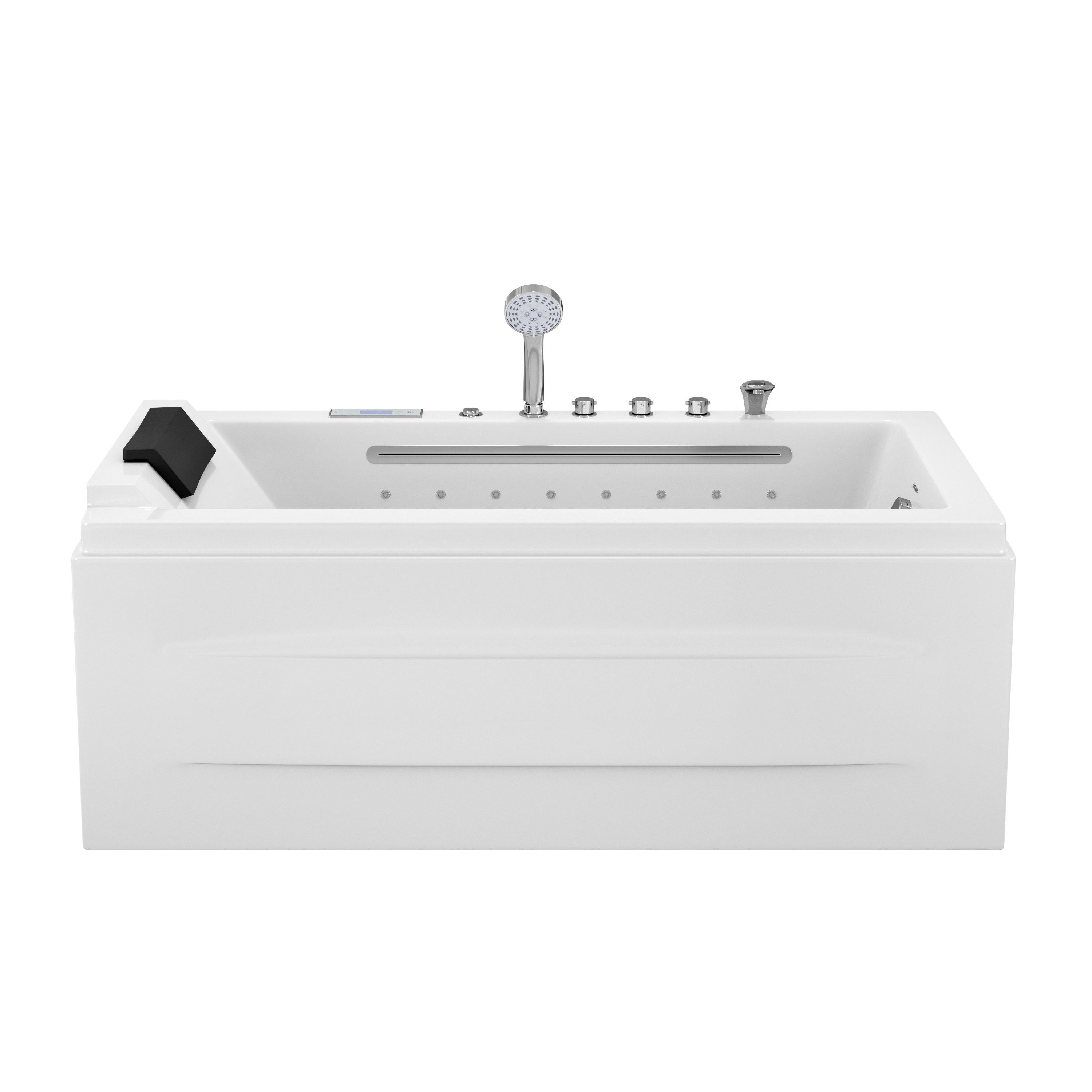 59" Freestanding Acrylic Hydro-Air Massage Bathtub with Dual LED Waterfall Inlets, Chromotherapy Lighting & Constant Temperature Heater