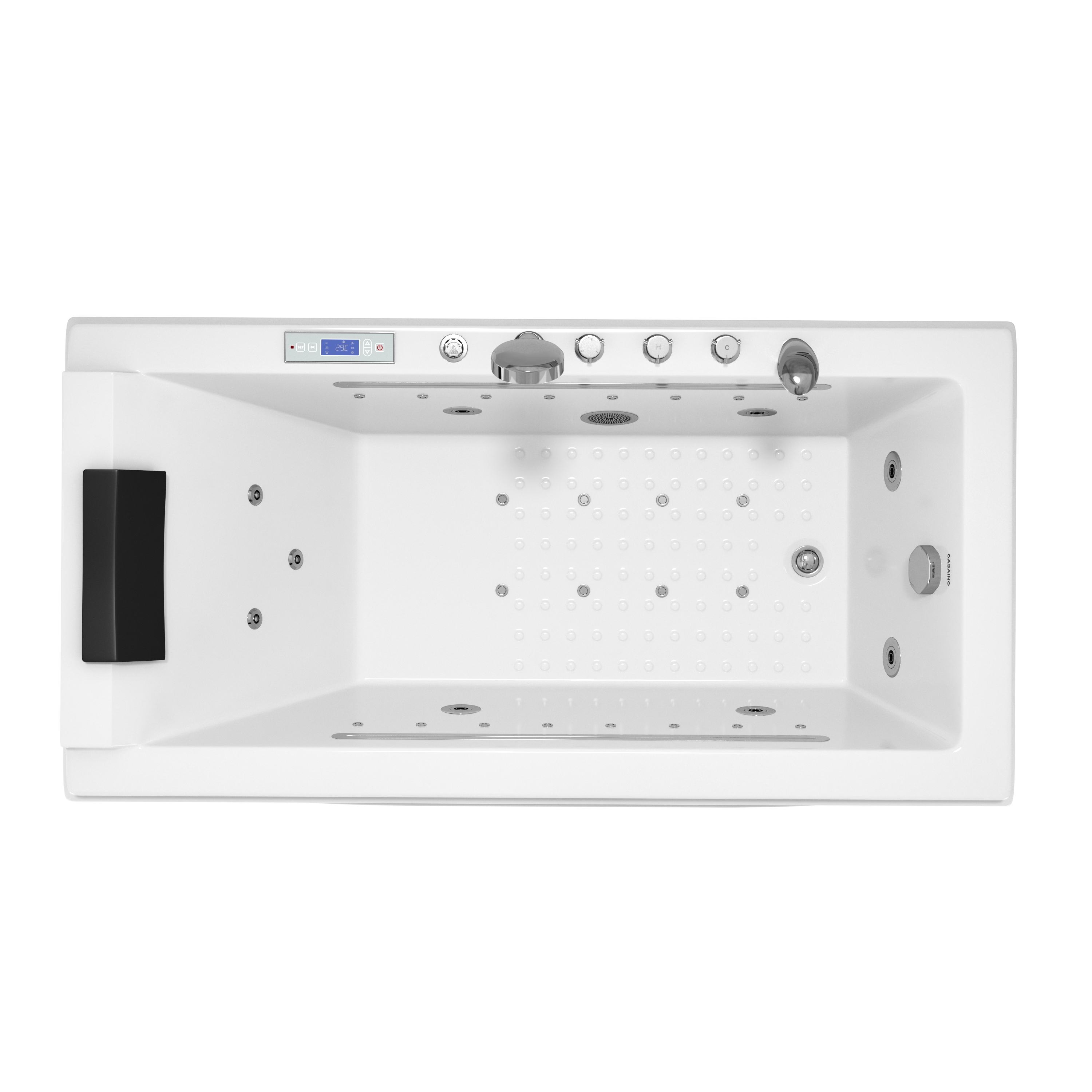 59" Freestanding Acrylic Hydro-Air Massage Bathtub with Dual LED Waterfall Inlets, Chromotherapy Lighting & Constant Temperature Heater