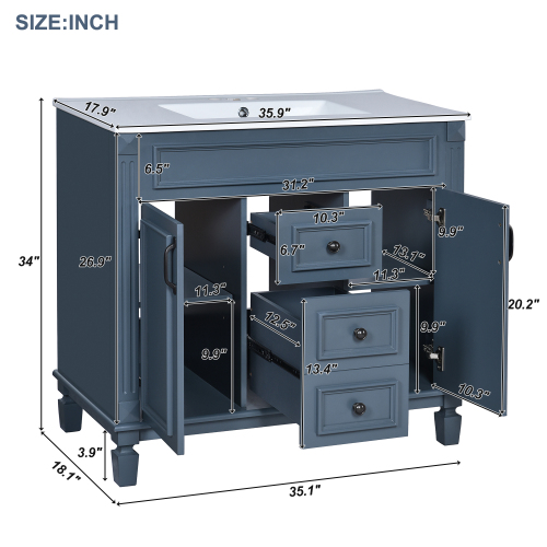 36'' Single Sink Freestanding Bathroom Vanity with 2 Soft Closing Doors and 2 Drawers