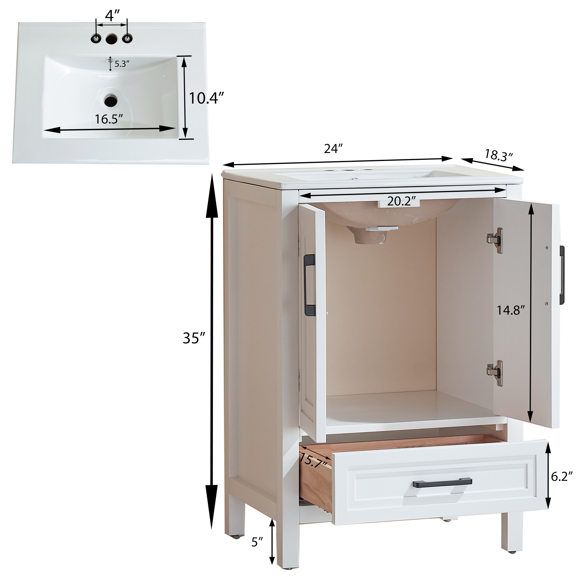 Fully Assembled 18"-60" Freestanding Bathroom Vanity with Integrated Top