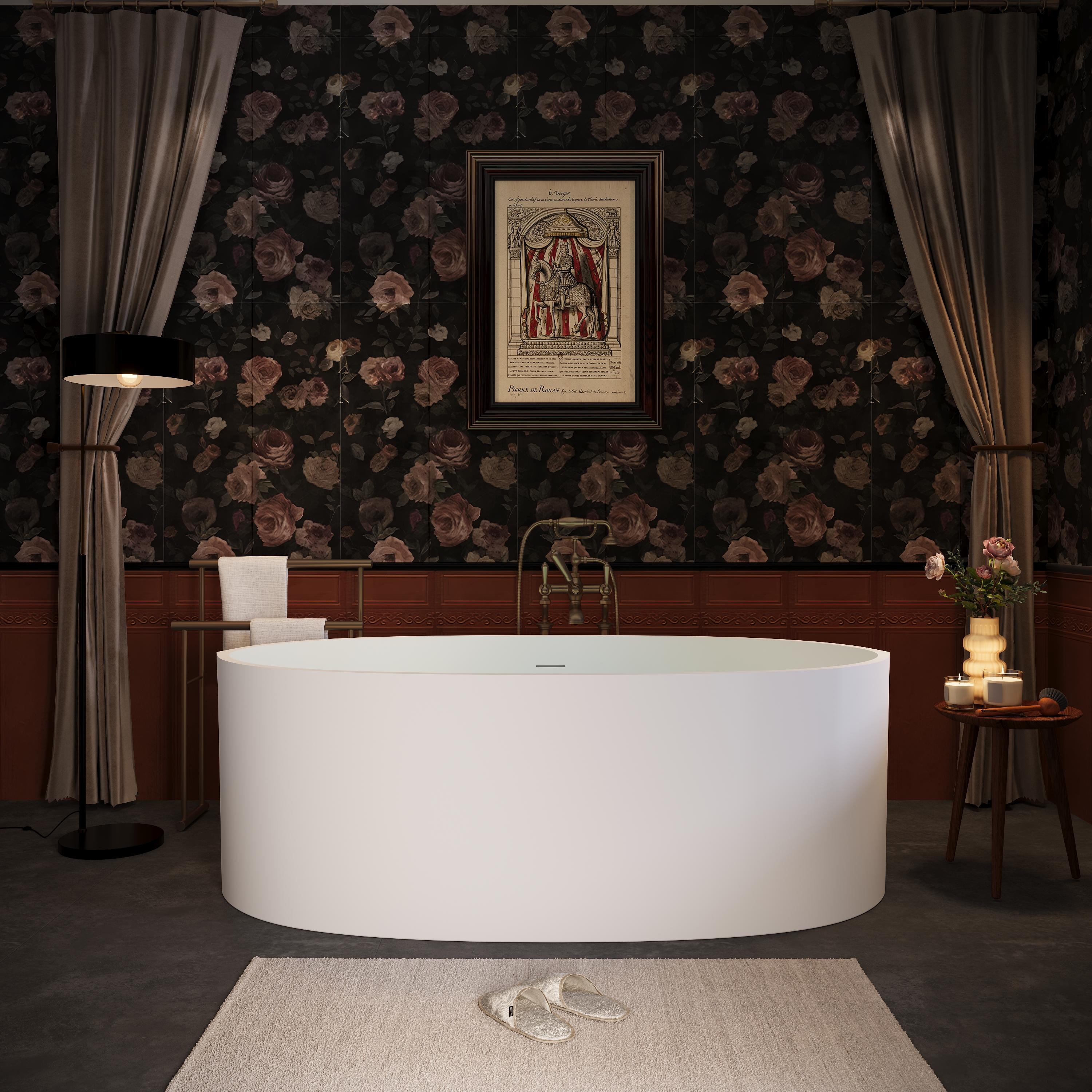 65" Modern Stone Resin Soaking Tub with Ergonomic Design & Copper Pop-Up Drain