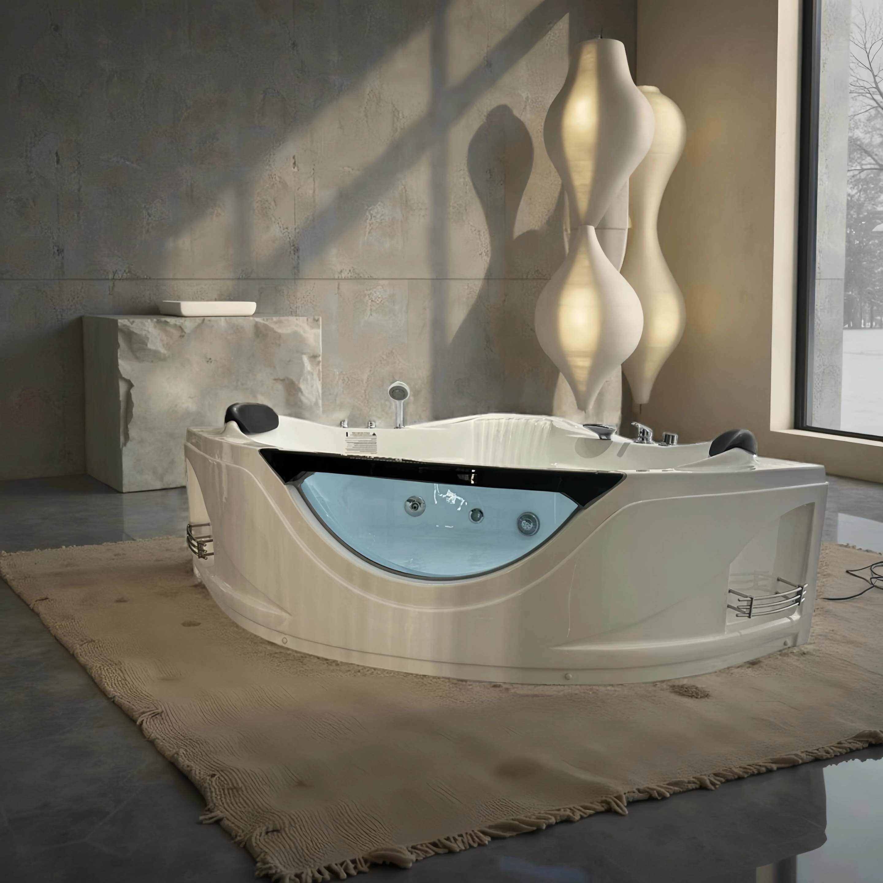 59" Corner Whirlpool Massage Bathtub for 2 Persons with Hydrotherapy Jets & LED Mood Lighting