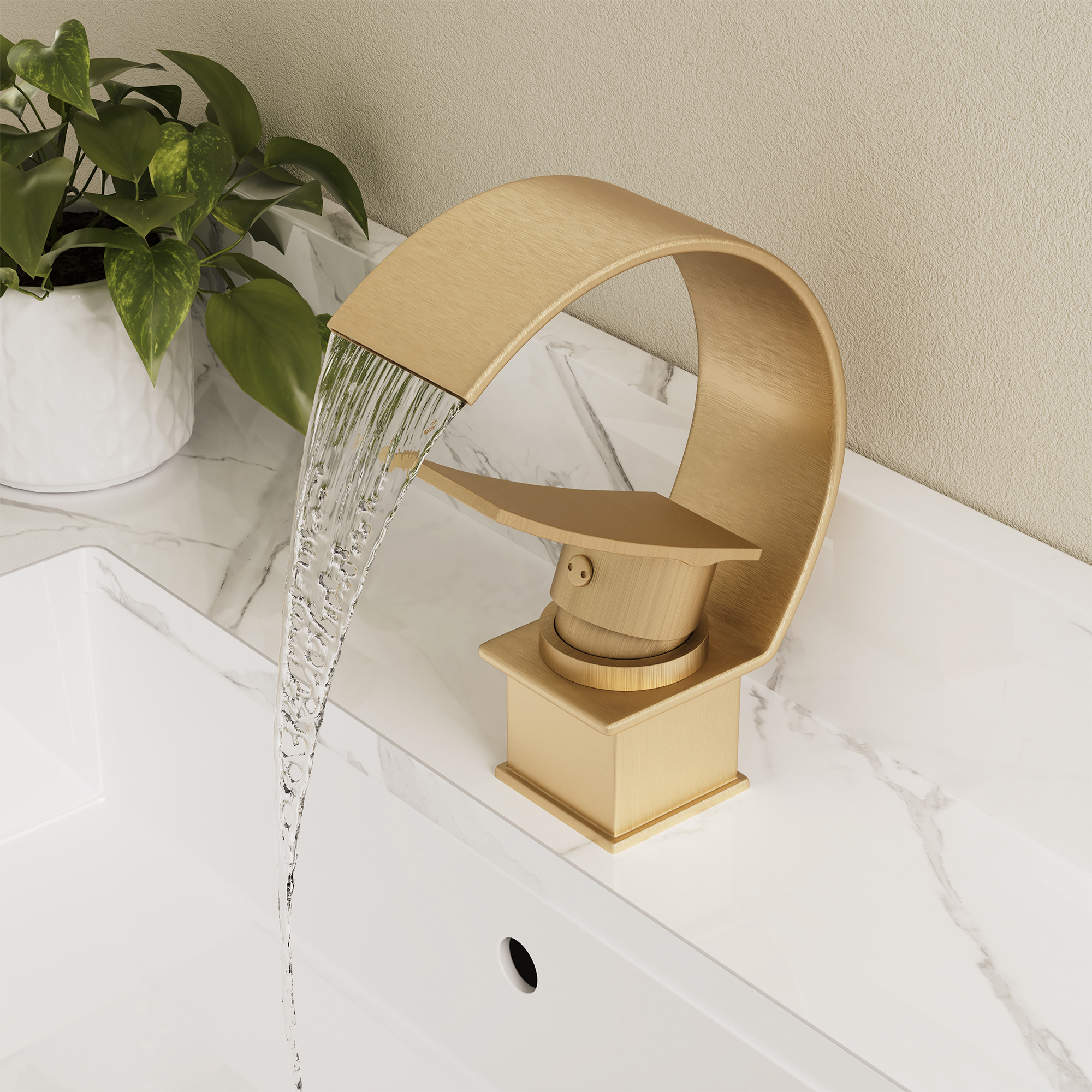 High Arc Single-Handle Waterfall Bathroom Faucet with Spotless Finish