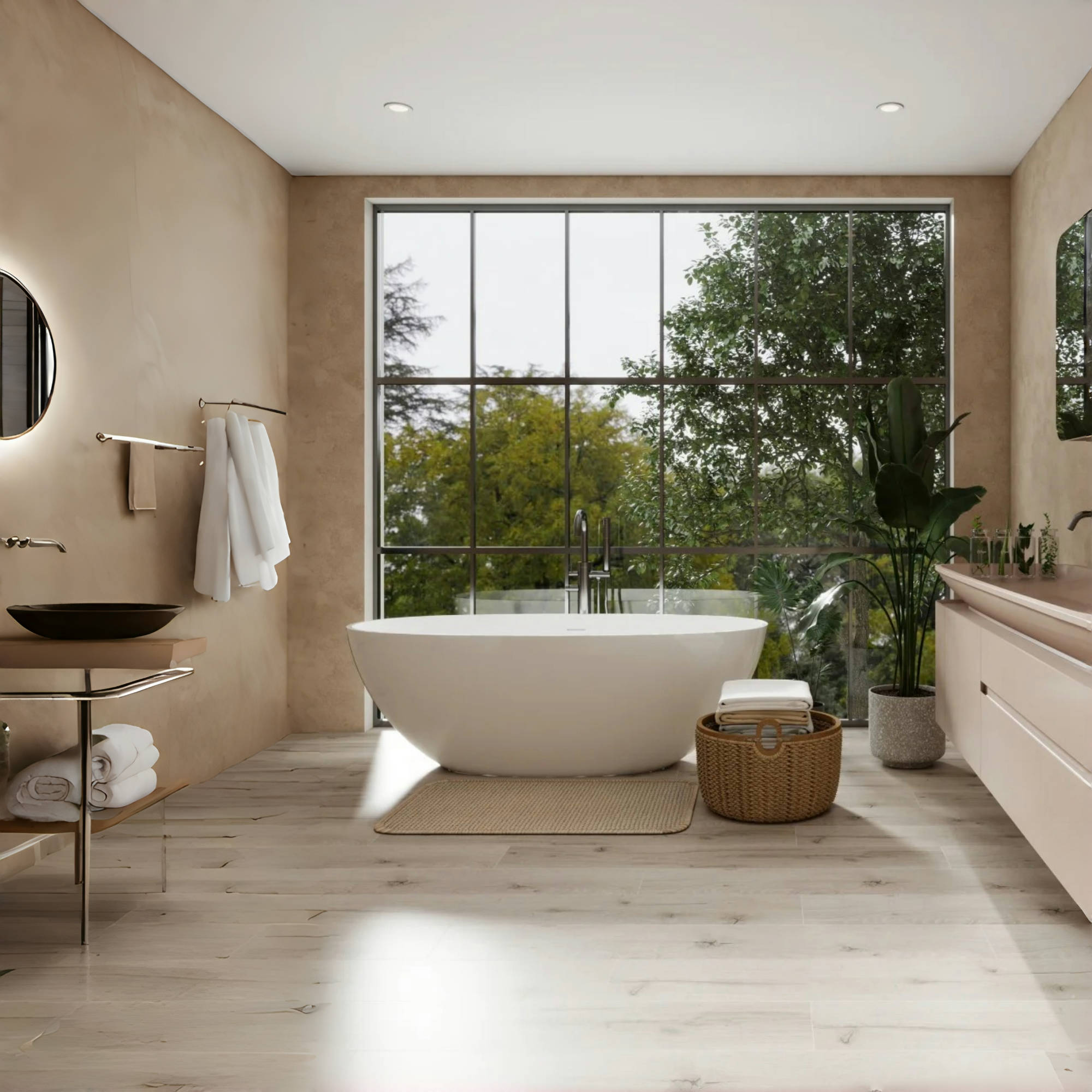 65" Oval Stone Resin Freestanding Soaking Tub with Ergonomic Design