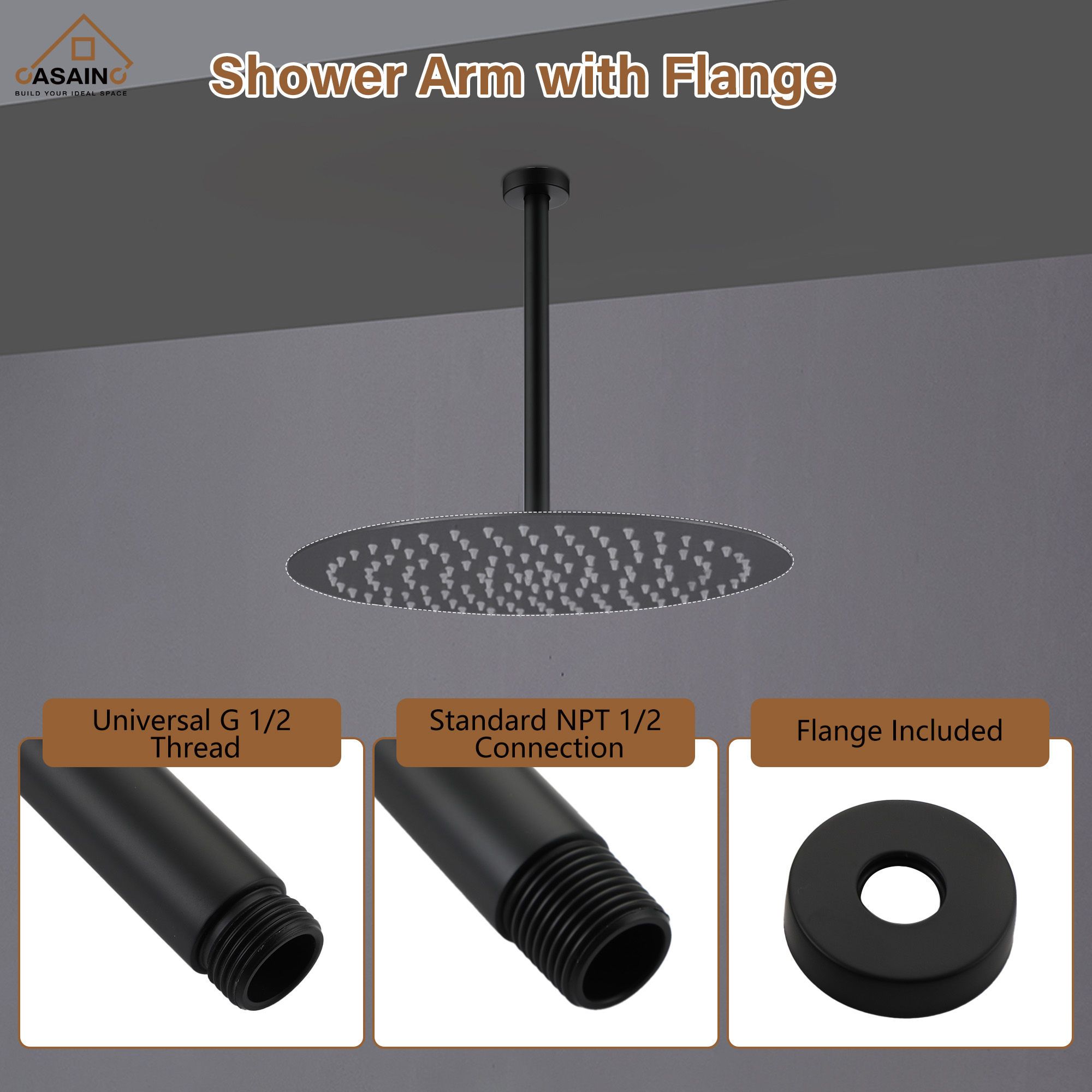 7.87"/11.81" Ceiling-Mounted Round Shower Arm with Flange Cover