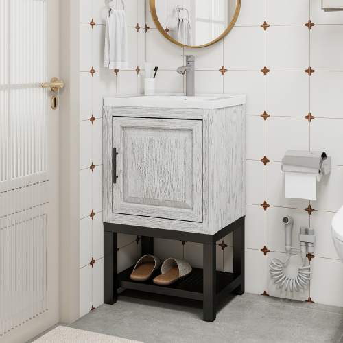 Freestanding Bathroom Vanity with White Ceramic Sink & Hot and Cold Faucet