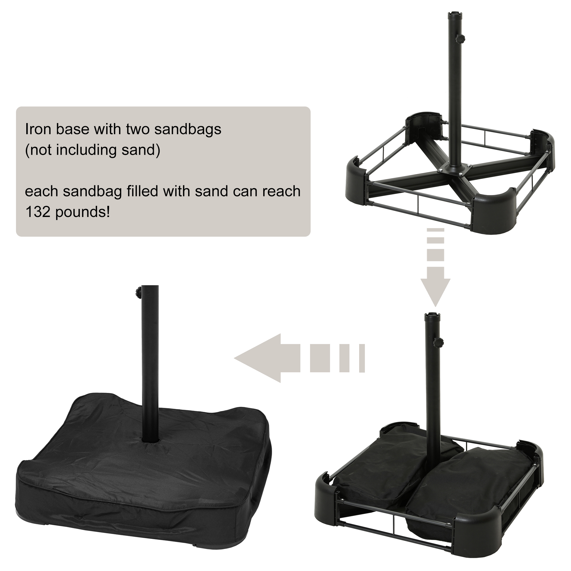 15ft Patio Steel Rectangular Double-Sided Market Umbrella With Base, Classic Design or Solar LED Lights Options,UV Sun Protection & Easy Crank for Deck Pool Patio.