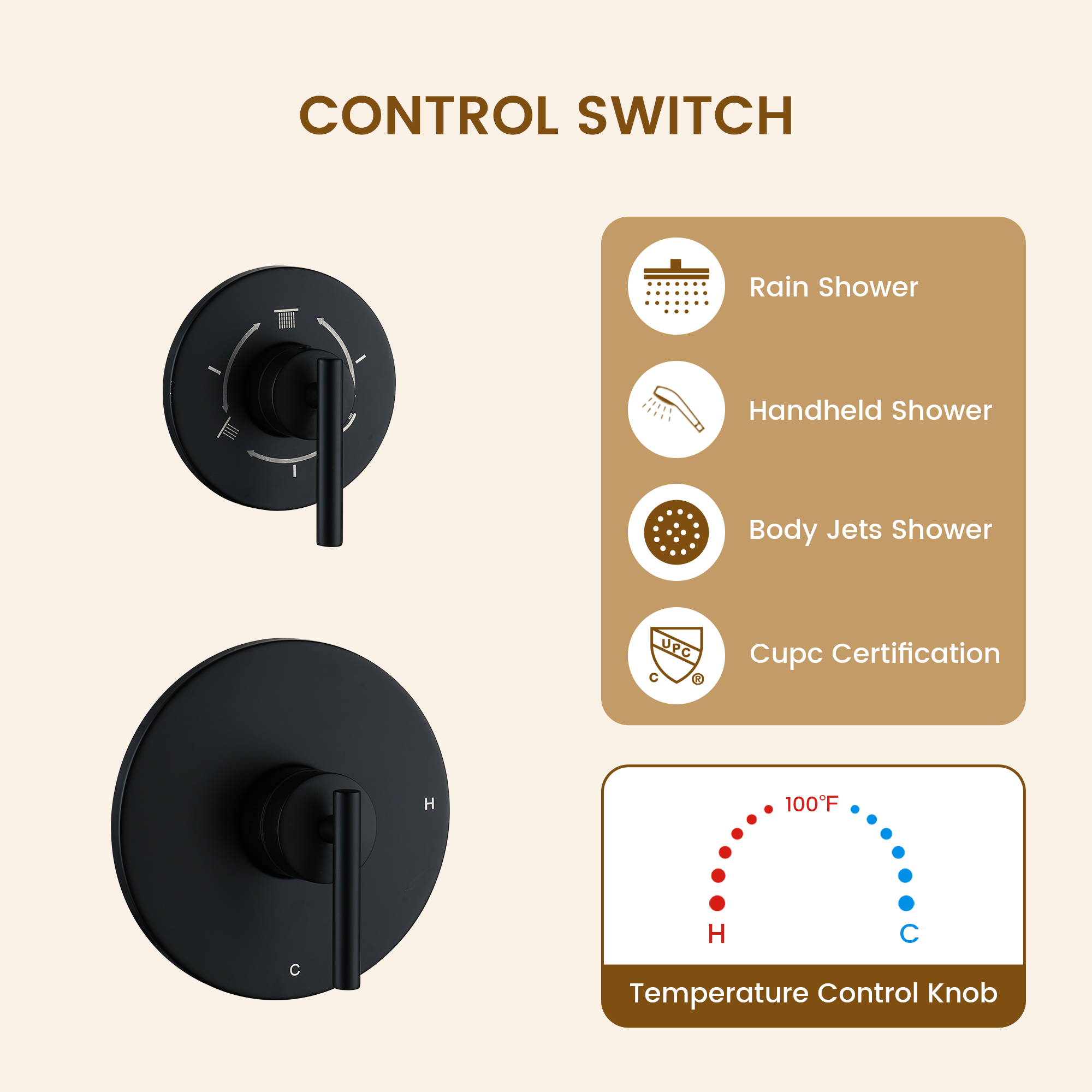 10-inch Wall-Mounted Rain Shower System with Body Jets & Slide Bar
