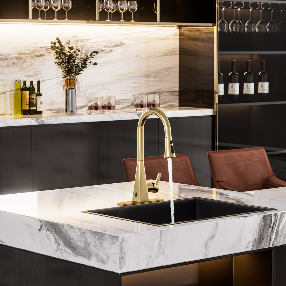 Touchless Dual-Sensor Pull-Down Kitchen Faucet with Modern Design