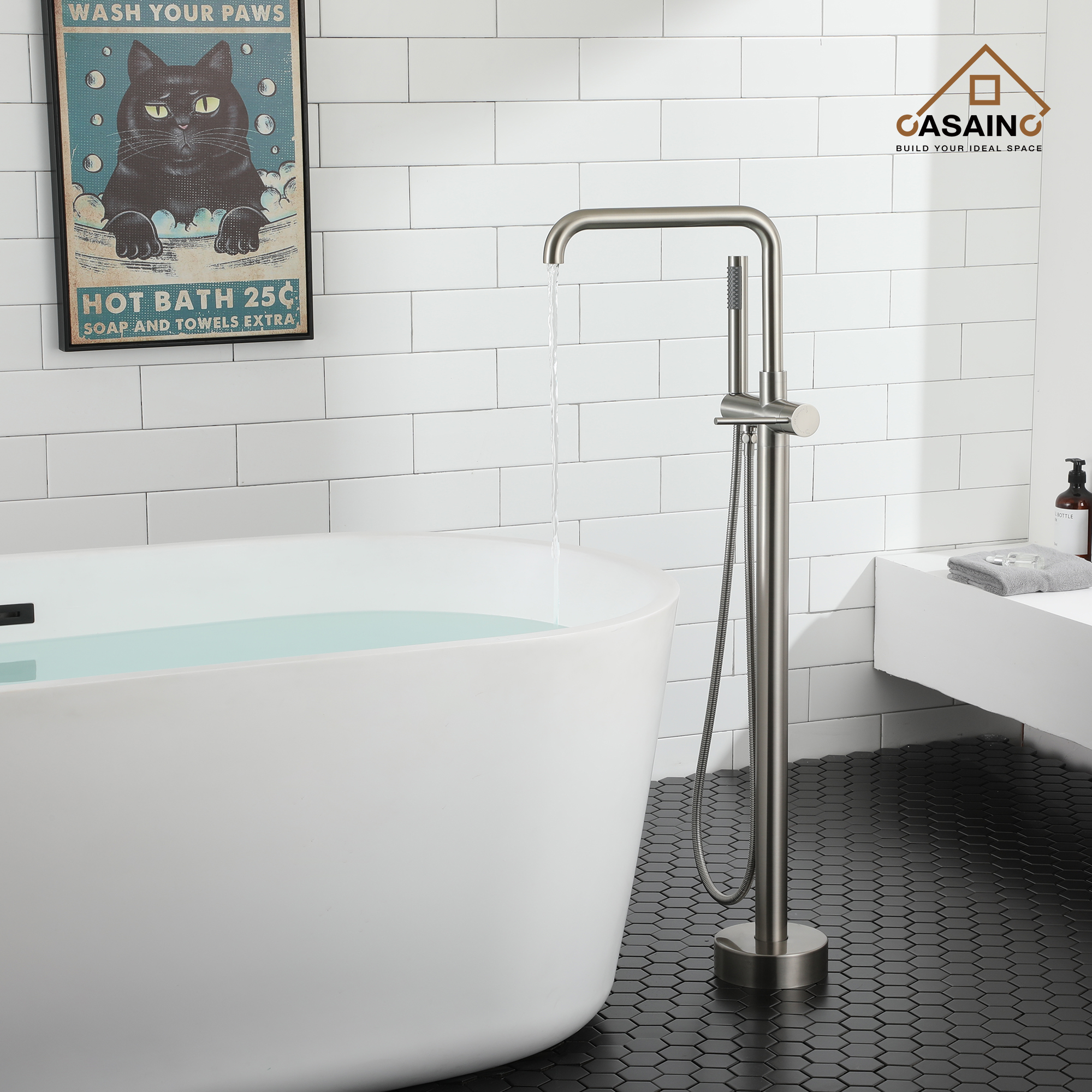 CASAINC Freestanding Bathroom Bathtub Faucet with Hand Shower