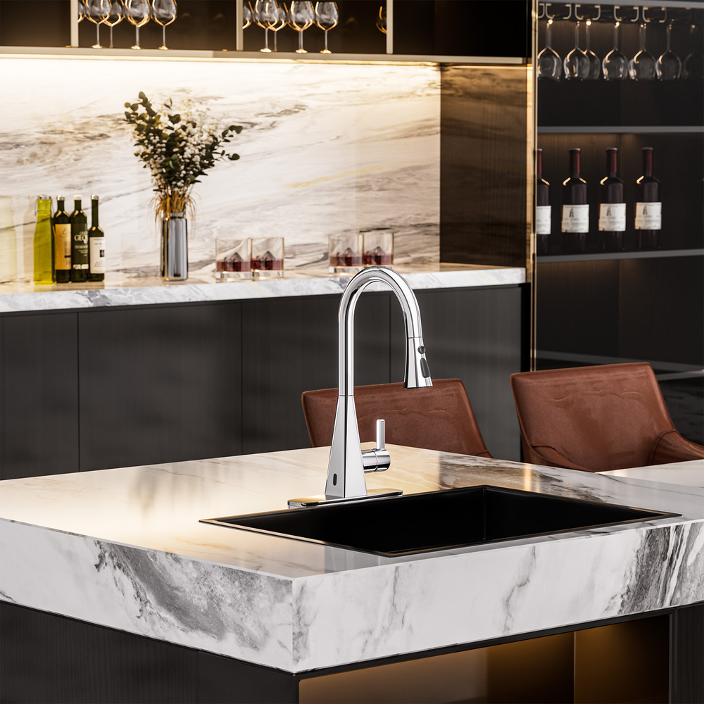 Touchless Dual-Sensor Pull-Down Kitchen Faucet with Modern Design
