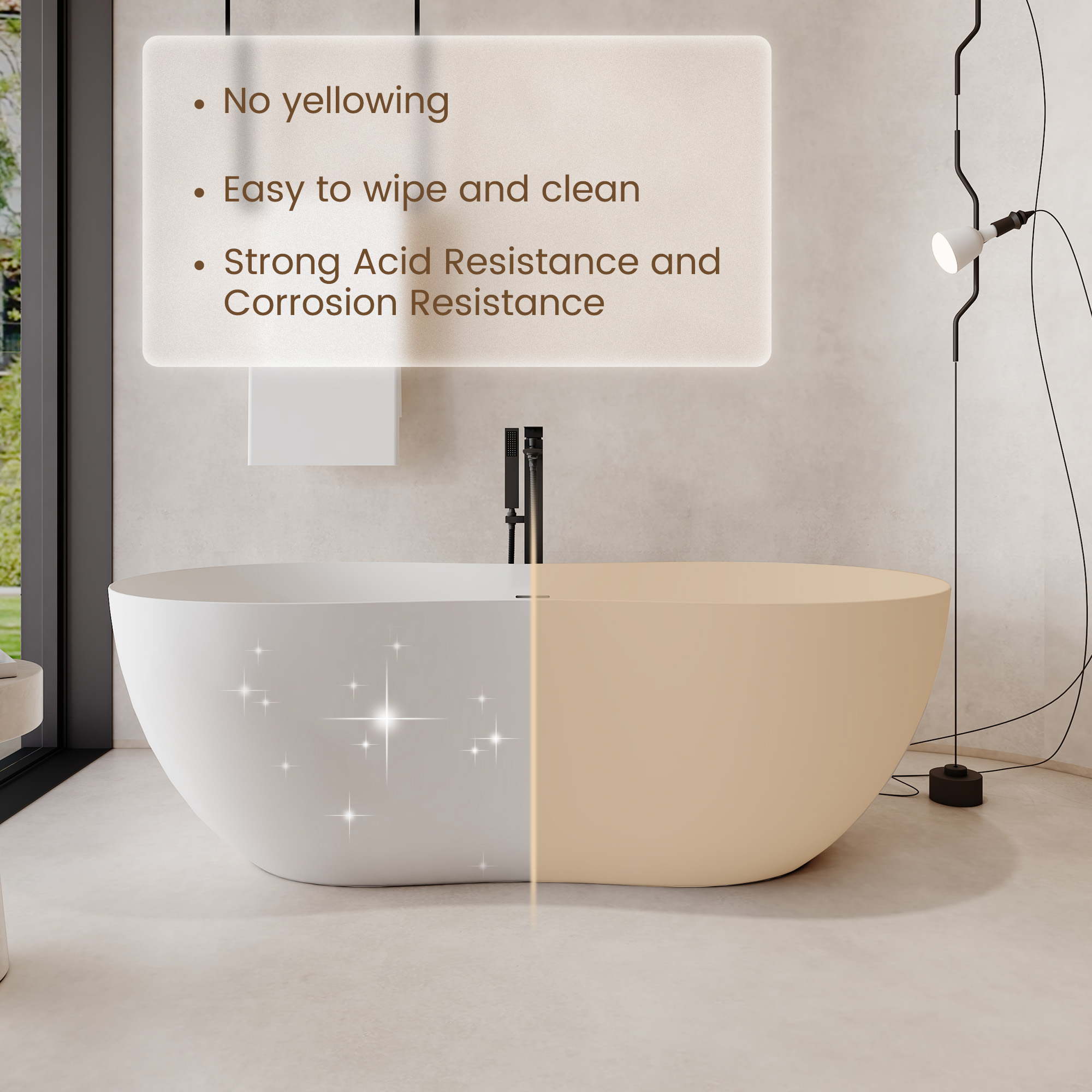 67" Solid Surface Freestanding Soaking Bathtub with Unique Peanut Shape